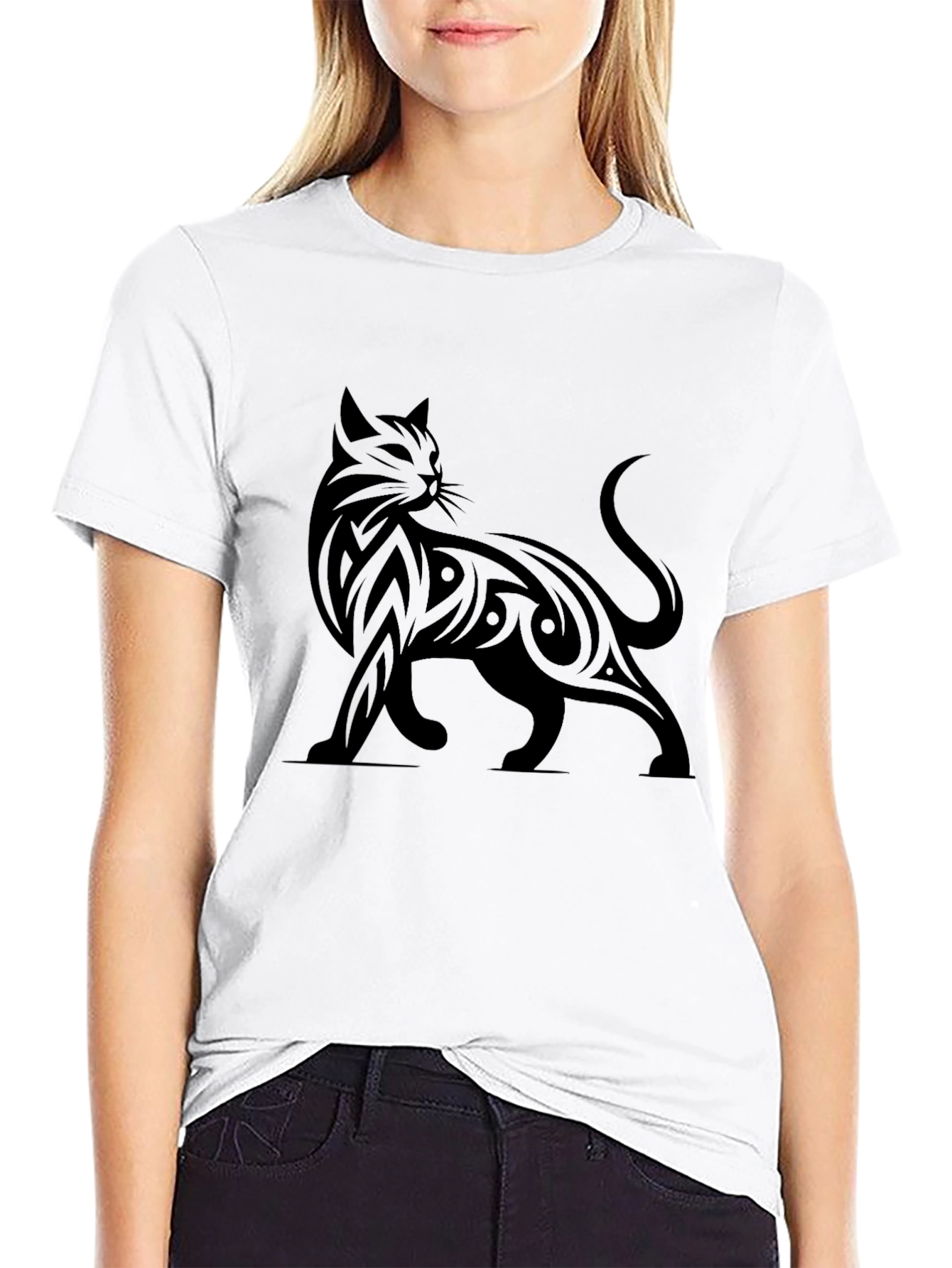 Tribal Cat Graphic Print T-Shirt