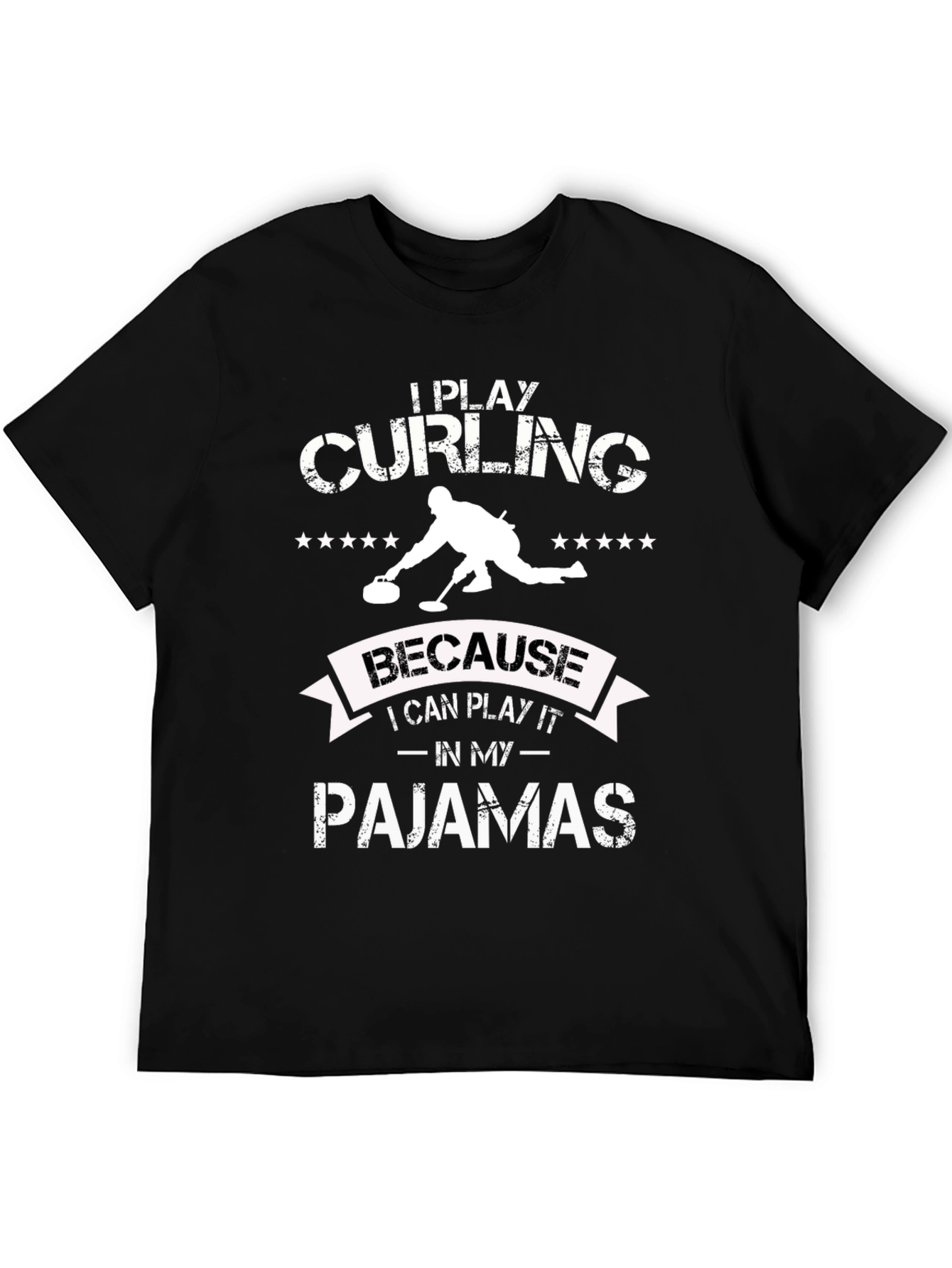 Funny Curling Pajamas Black Graphic T-Shirt