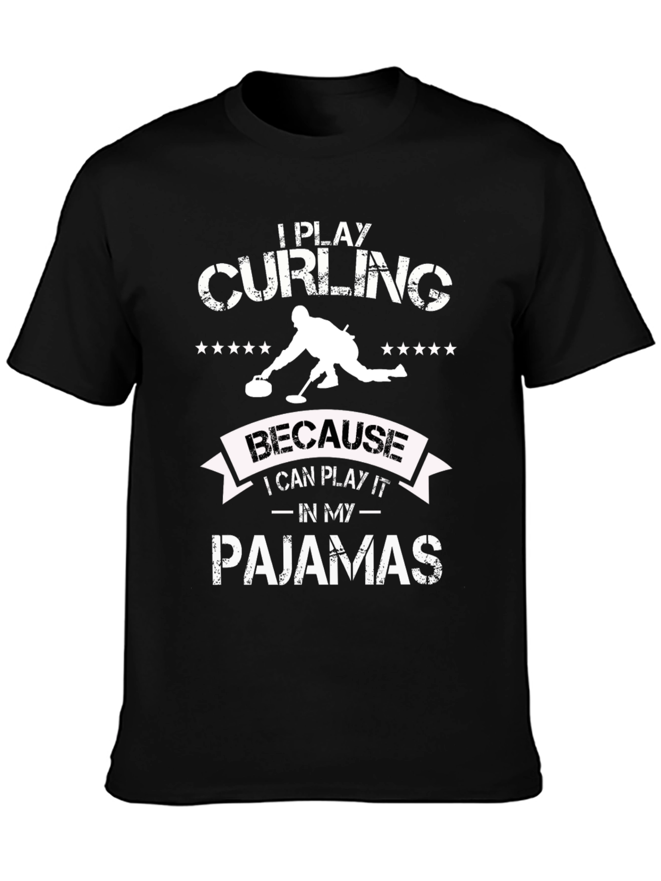 Funny Curling Pajamas Black Graphic T-Shirt