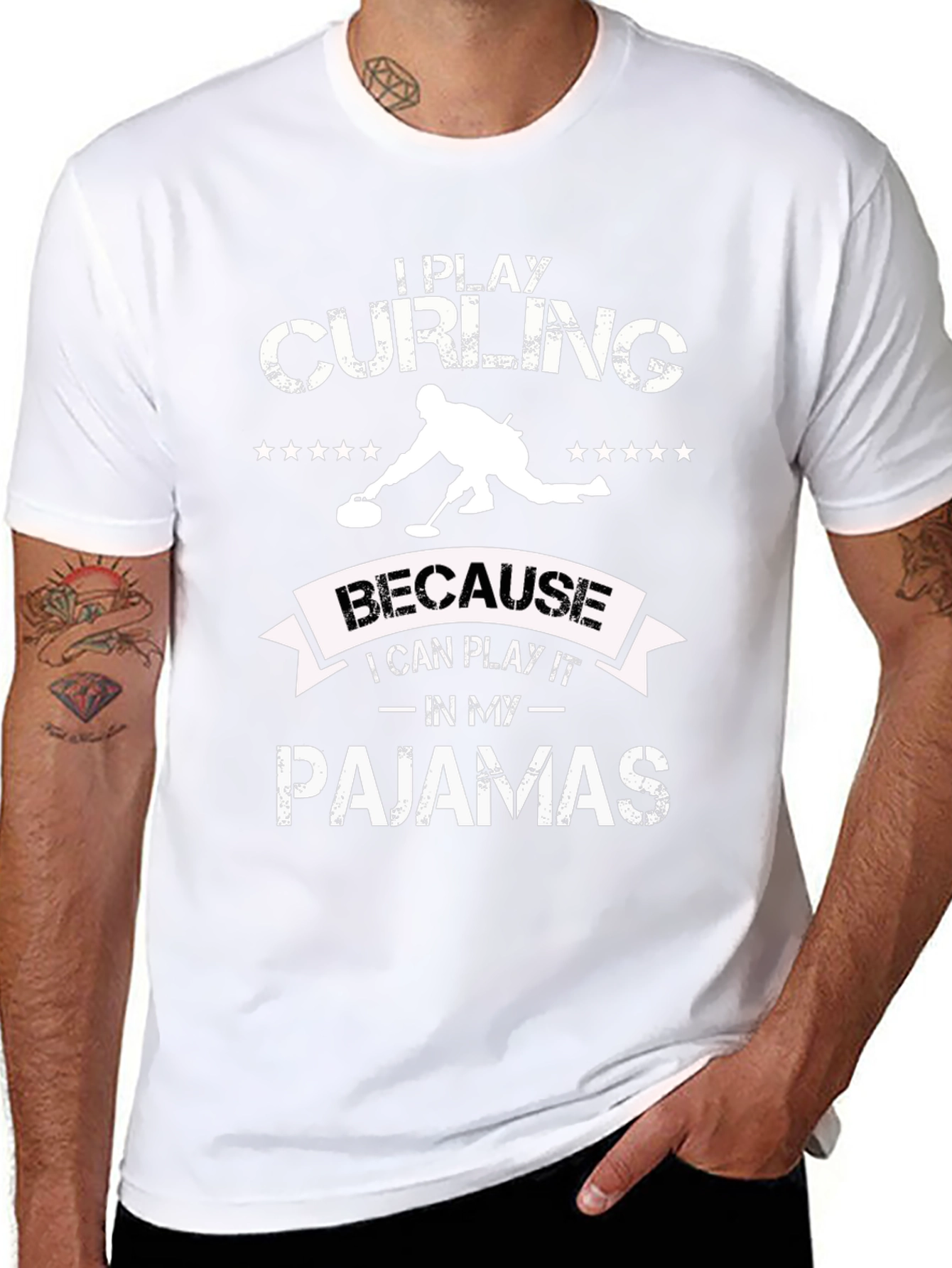 Funny Curling Pajamas Black Graphic T-Shirt