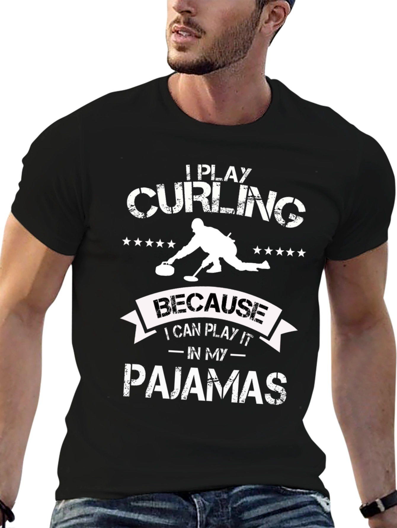 Funny Curling Pajamas Black Graphic T-Shirt