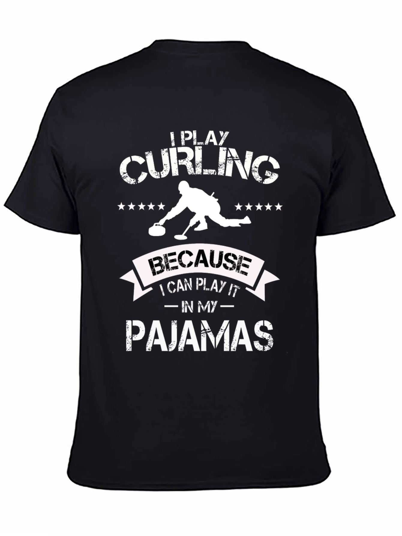 Funny Curling Pajamas Black Graphic T-Shirt