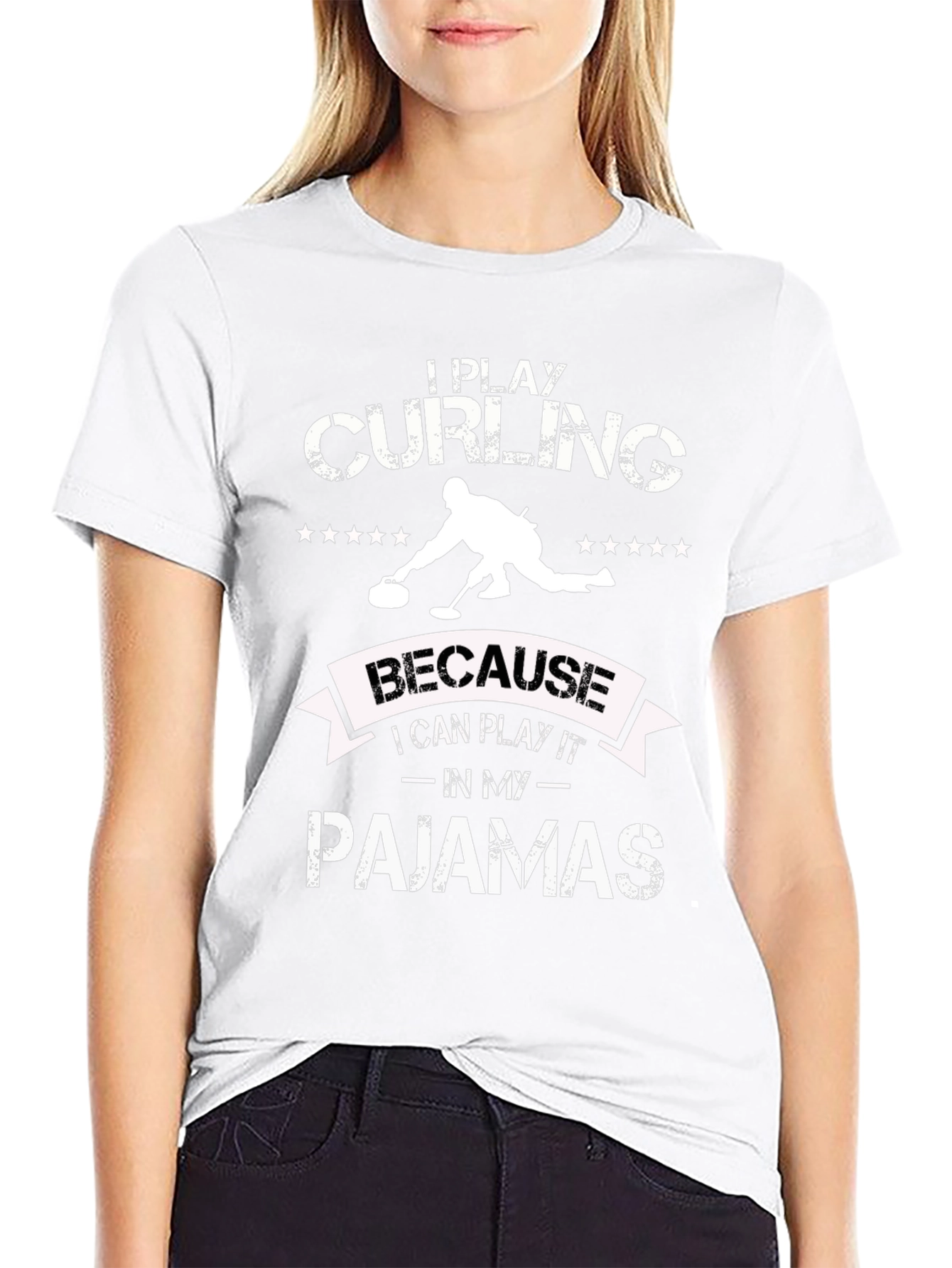 Funny Curling Pajamas Black Graphic T-Shirt