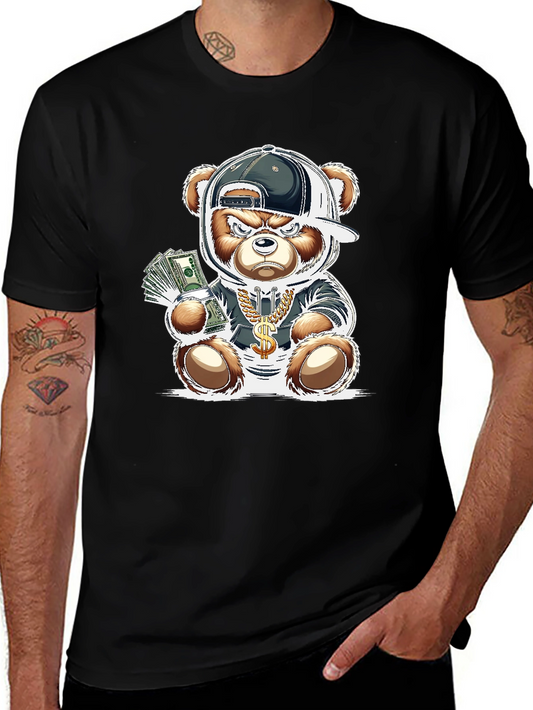 Trendy Teddy Bear Graphic Tee - Black