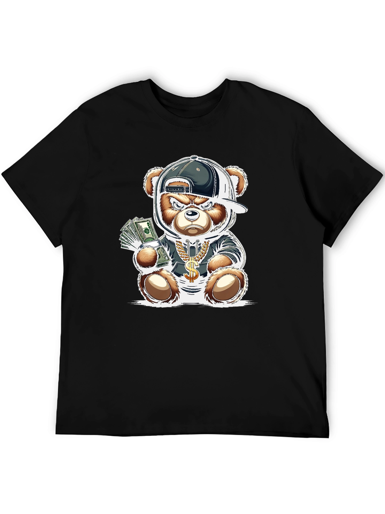 Trendy Teddy Bear Graphic Tee - Black