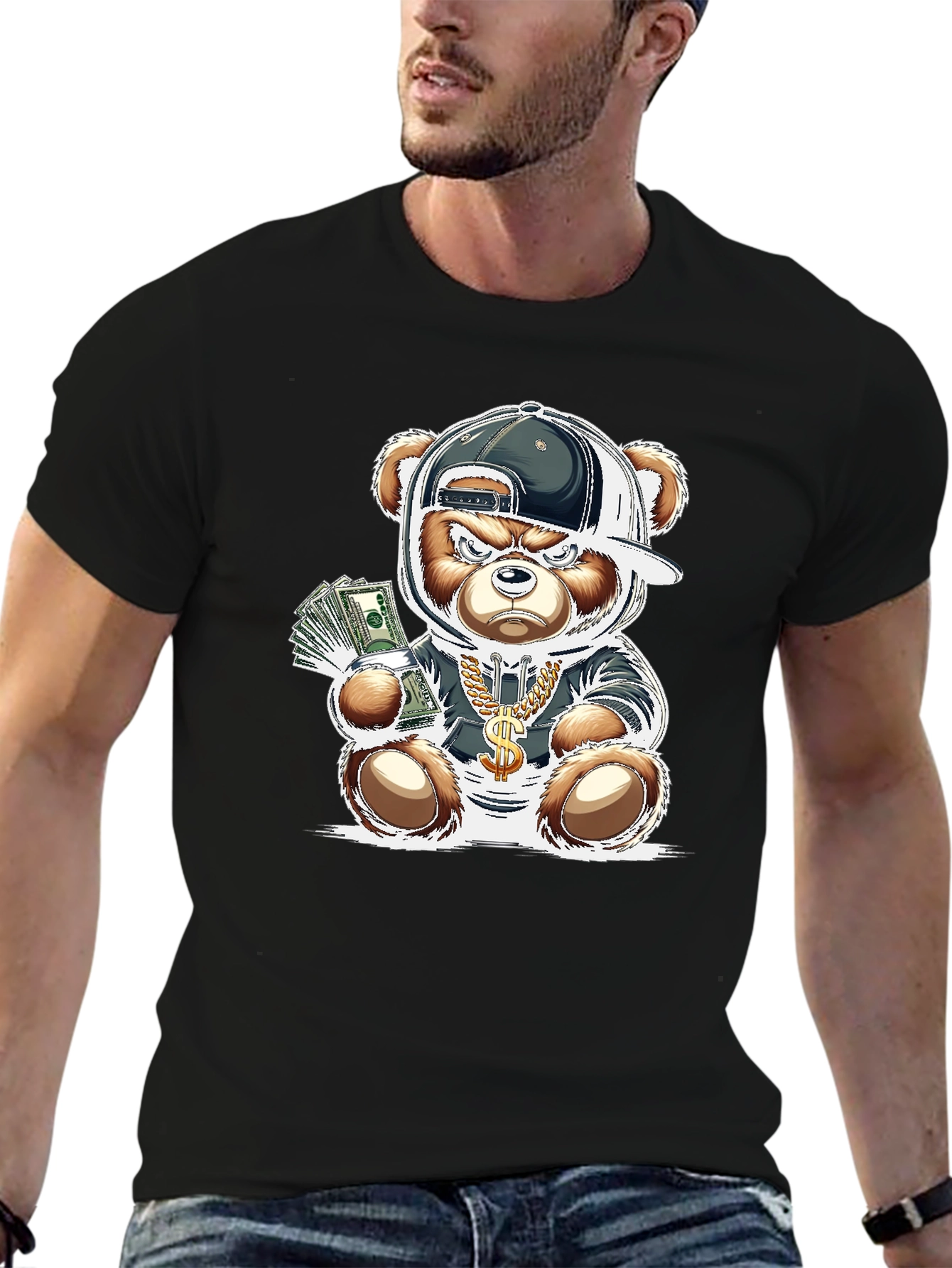 Trendy Teddy Bear Graphic Tee - Black