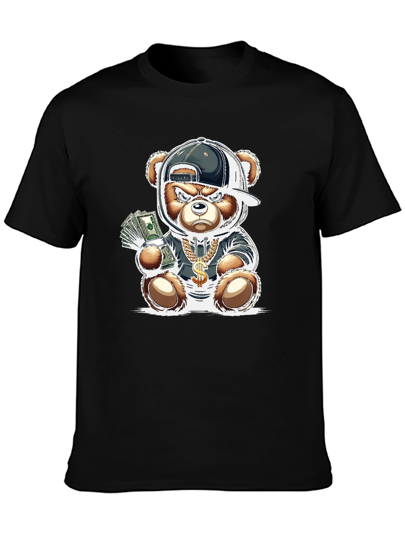 Trendy Teddy Bear Graphic Tee - Black