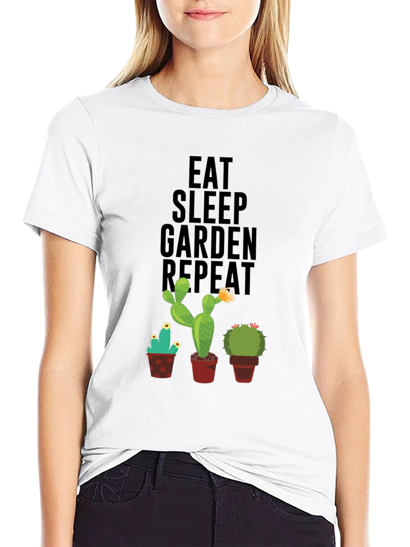 Eat Sleep Garden Repeat Cactus Graphic Tee