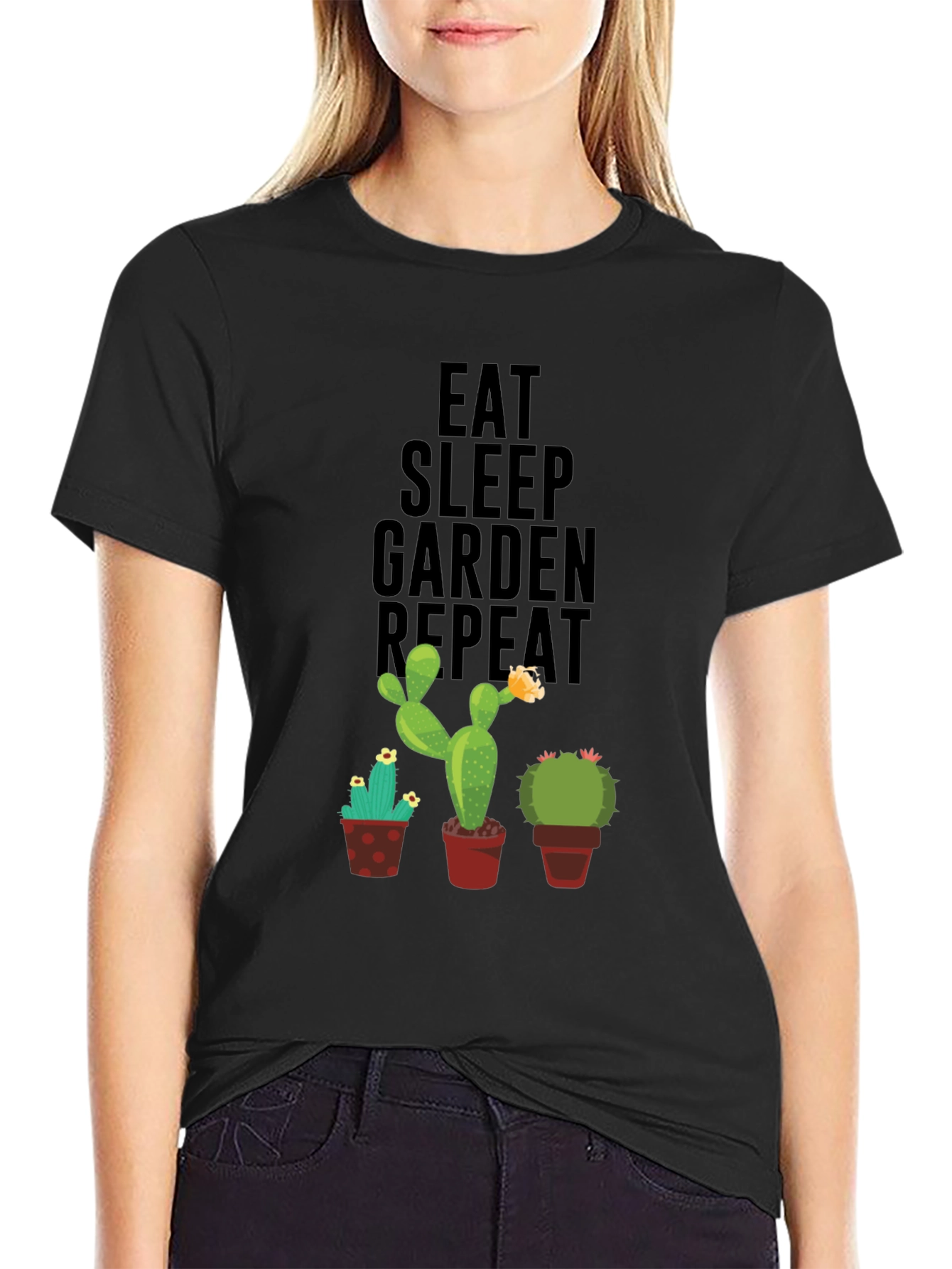 Eat Sleep Garden Repeat Cactus Graphic Tee