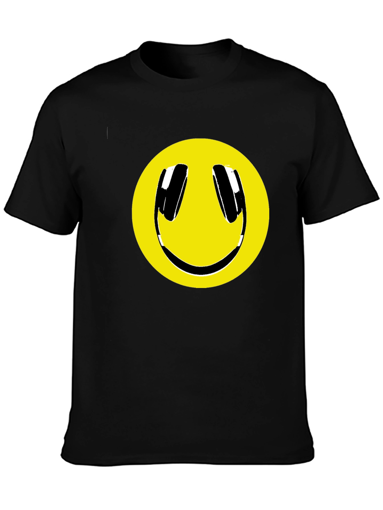 Smiley Face Headphone Graphic Tee - Black