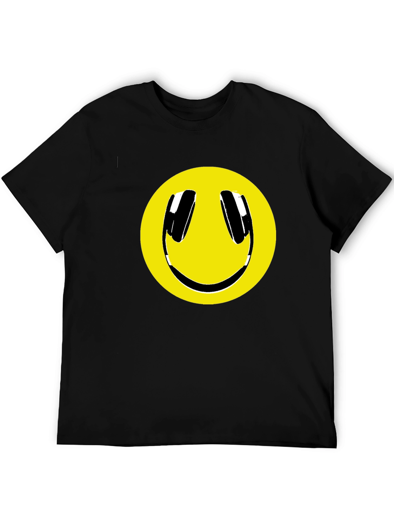 Smiley Face Headphone Graphic Tee - Black