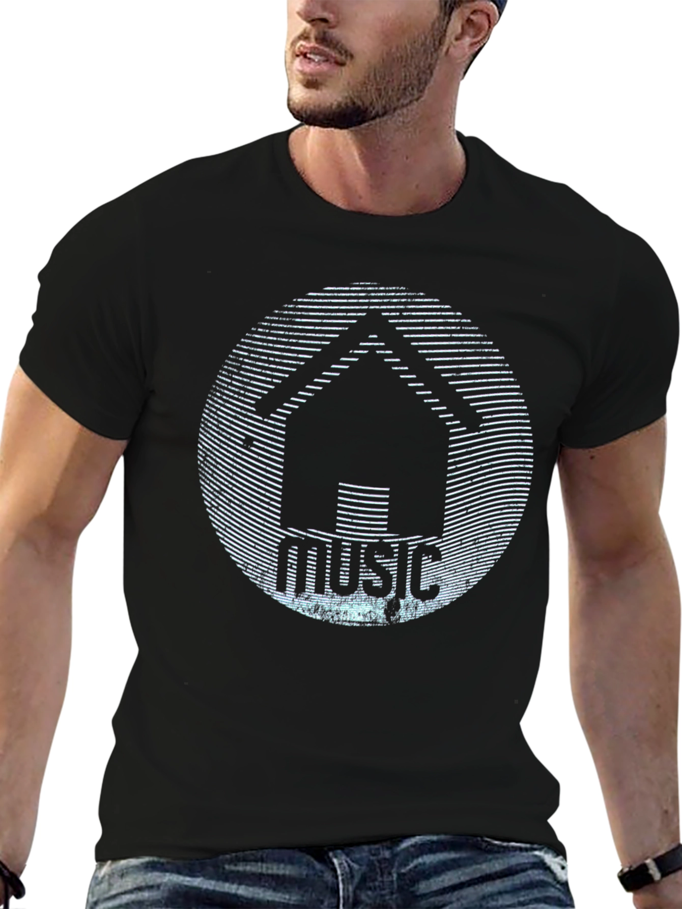 House Music Graphic T-Shirt - Black Crew Neck Tee