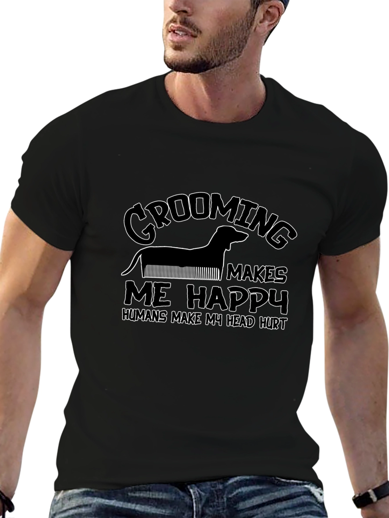 Grooming Makes Me Happy Black T-Shirt