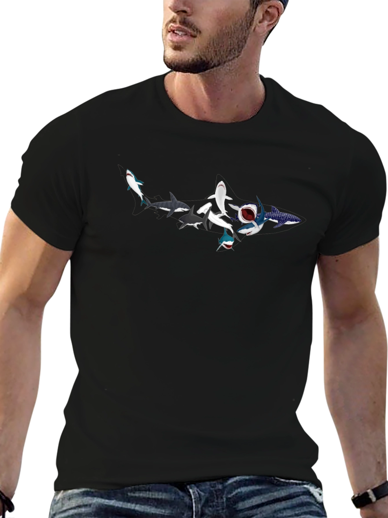 Shark Evolution T-Shirt - Mens Black Crew Neck