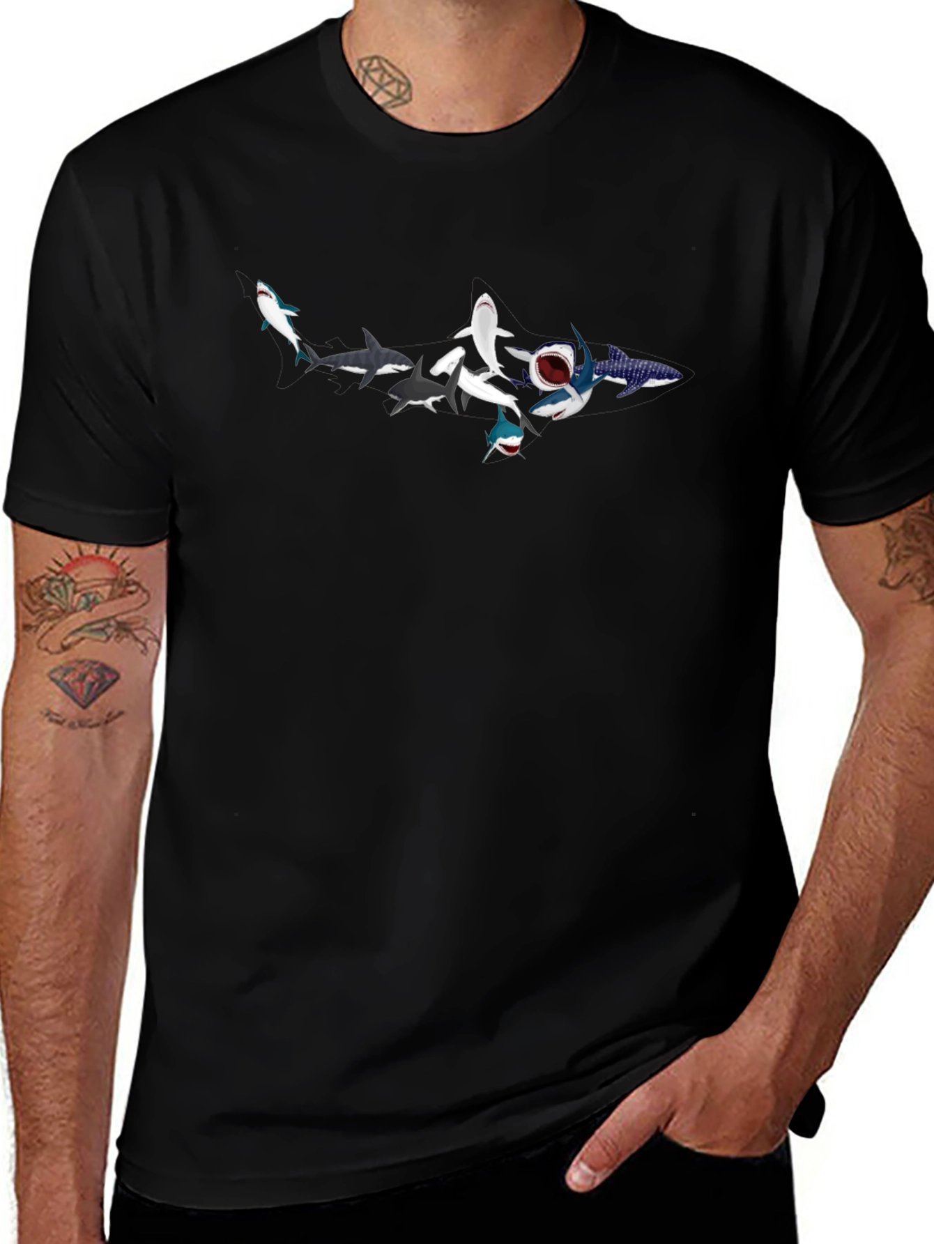 Shark Evolution T-Shirt - Mens Black Crew Neck