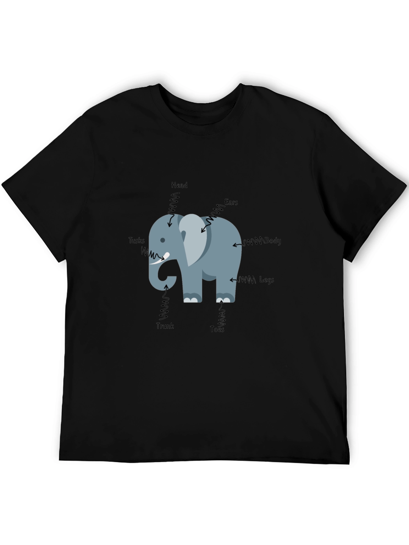 Elephant Anatomy Mens Black T-Shirt
