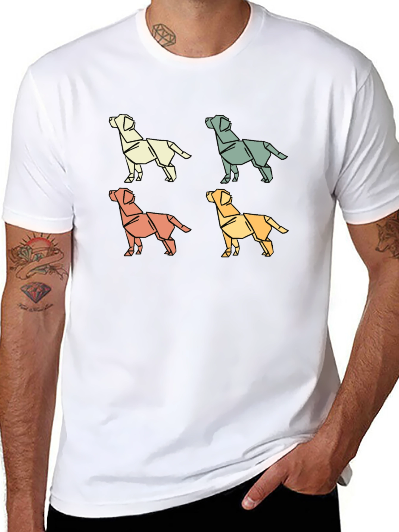 Origami Dog Print Black T-Shirt