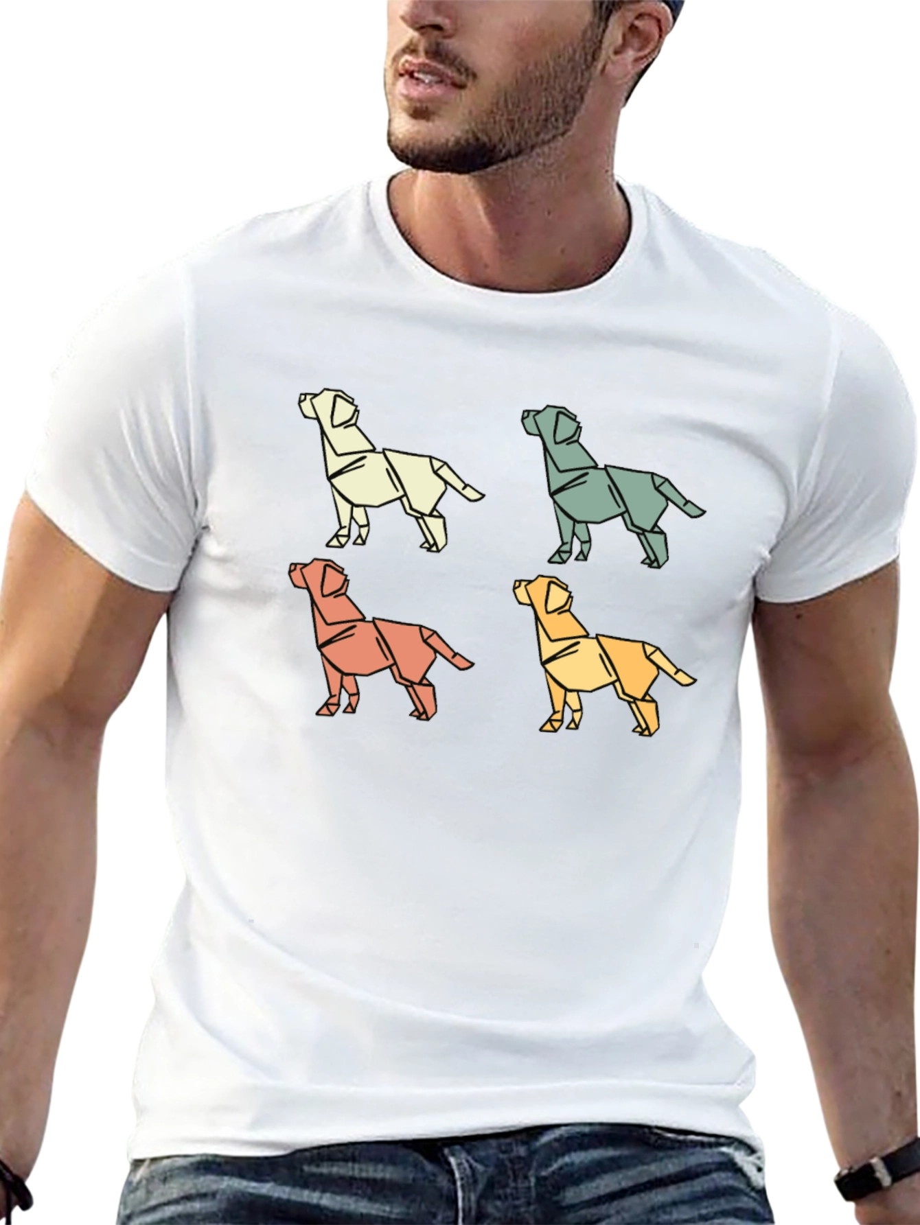 Origami Dog Print Black T-Shirt