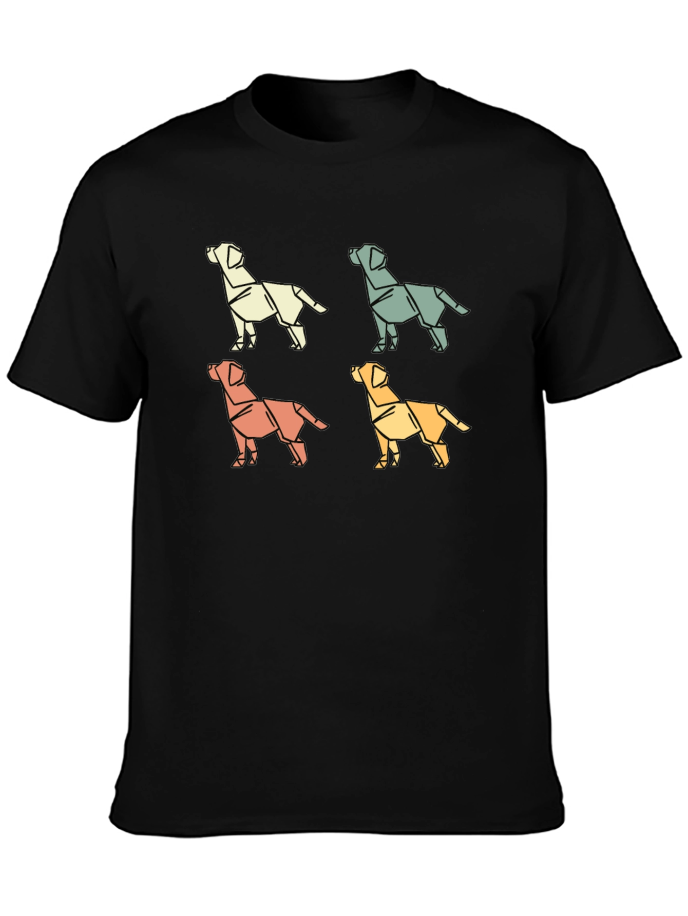 Origami Dog Print Black T-Shirt