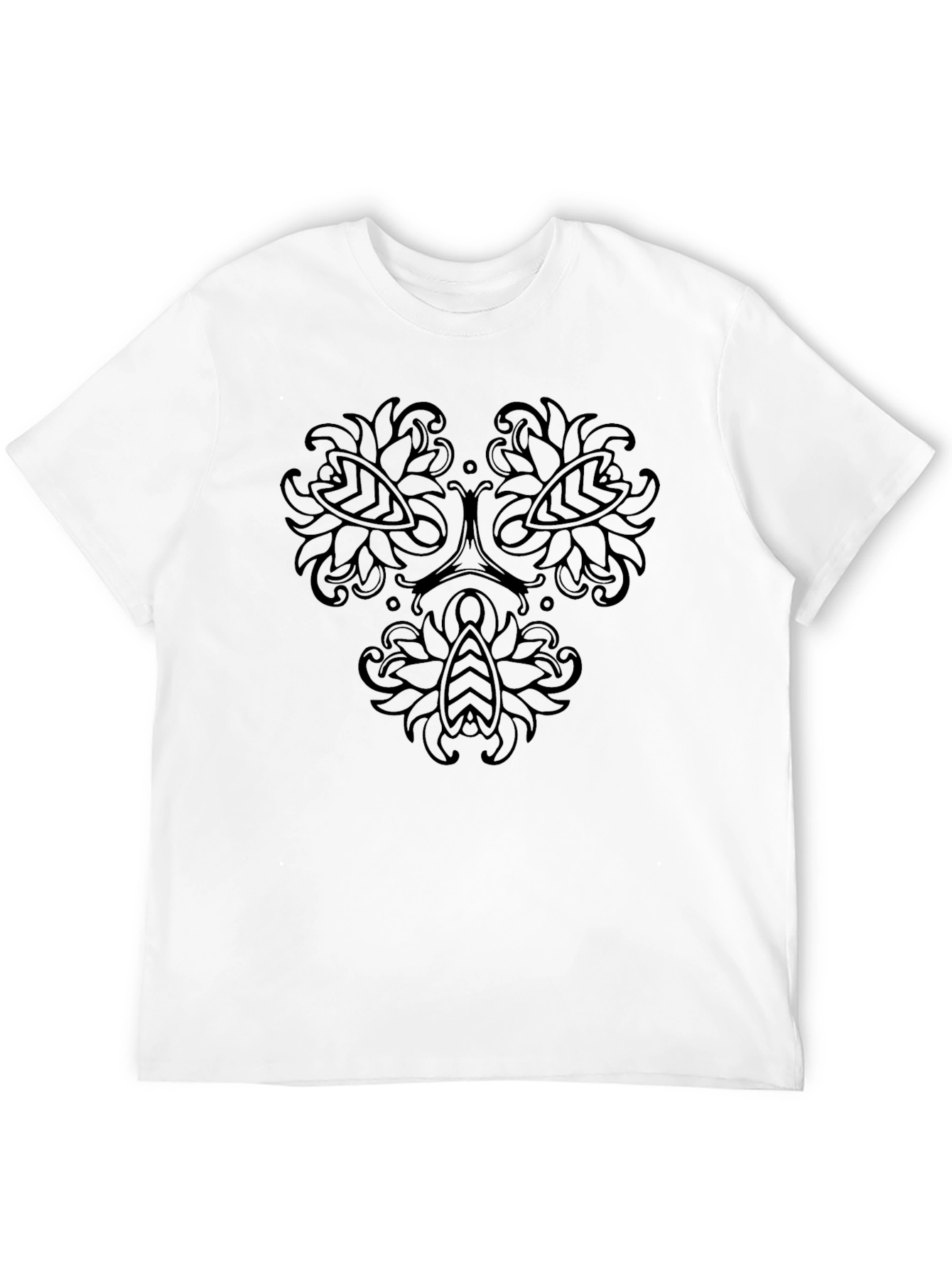 Mens Black T-Shirt with Floral Mandala Design