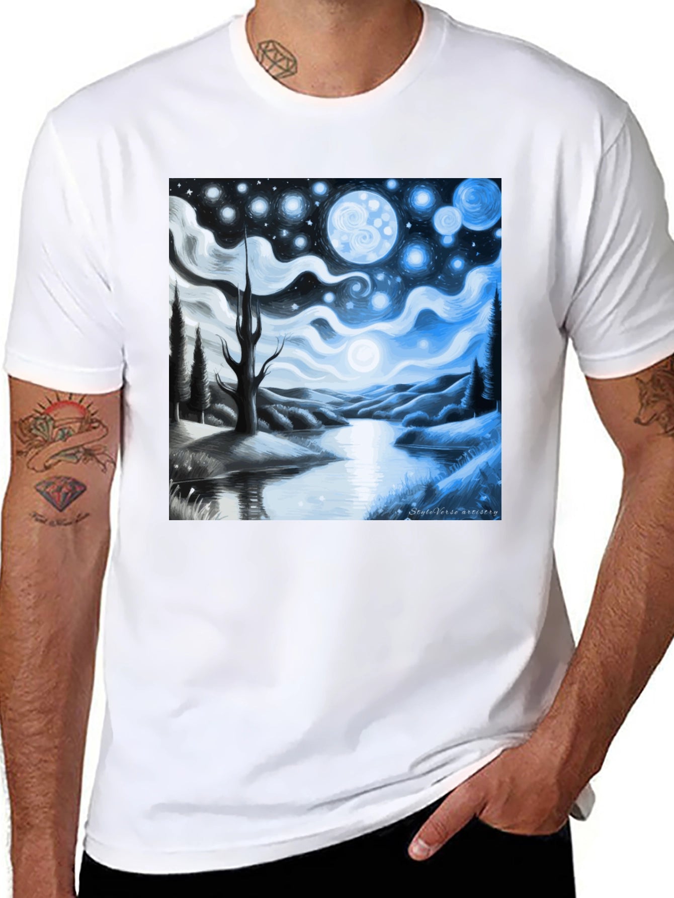 Starry Night Landscape Graphic Tee