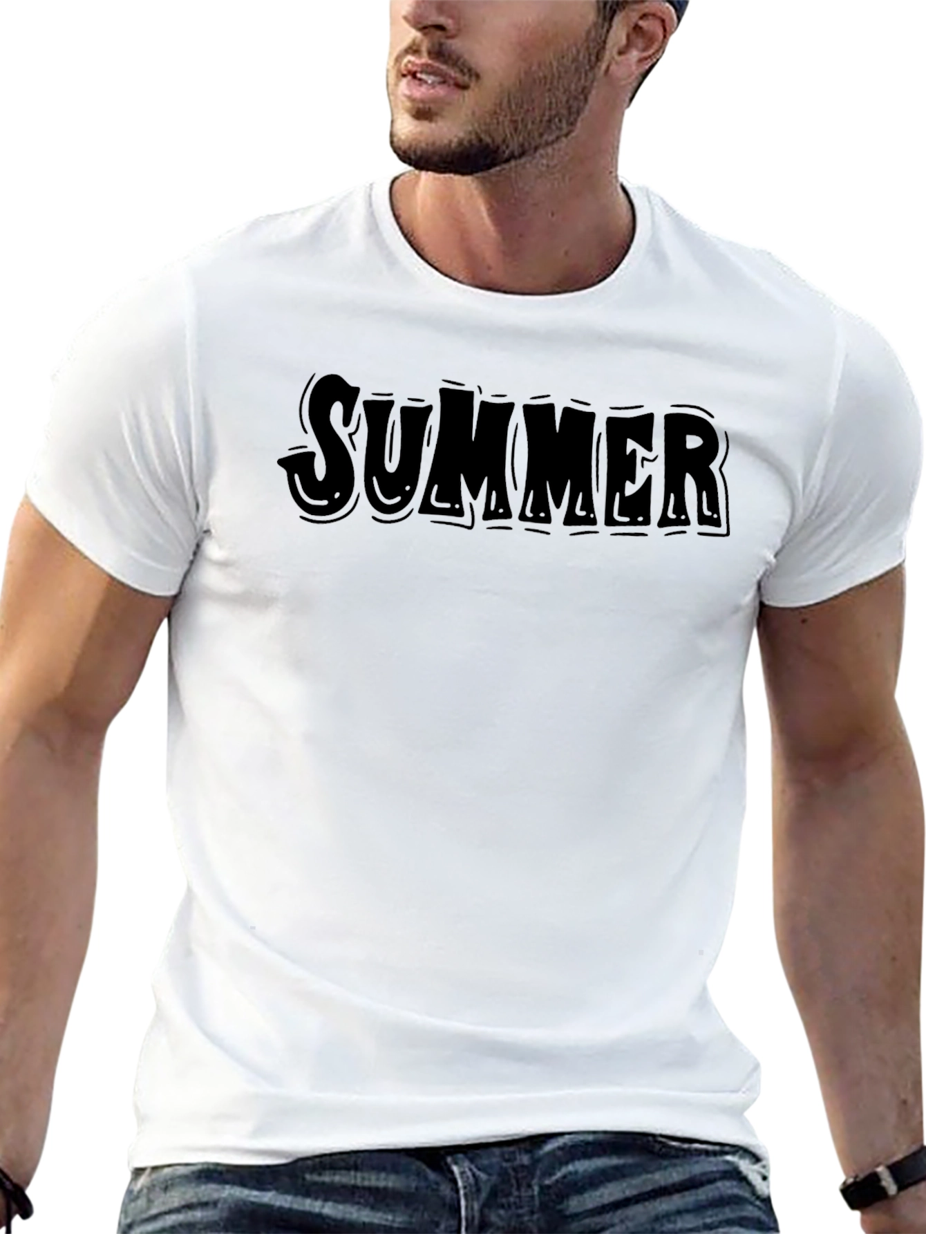 Summer Graphic T-Shirt - Mens Casual Black Tee