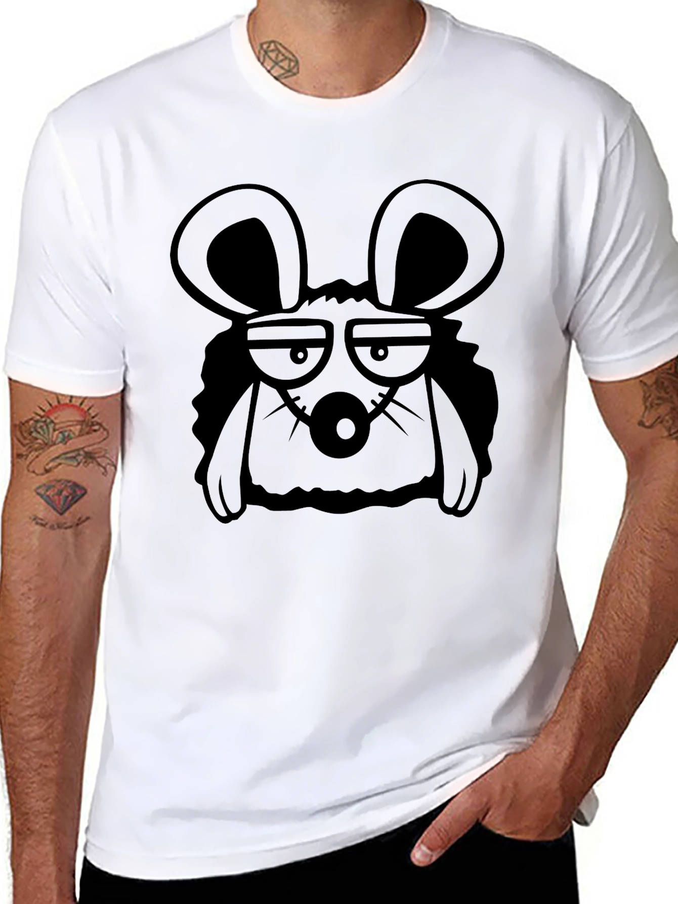 Grumpy Mouse Graphic Tee - Black Cotton T-Shirt