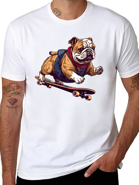 Bulldog Skateboarder Graphic Tee - Cool Black T-Shirt