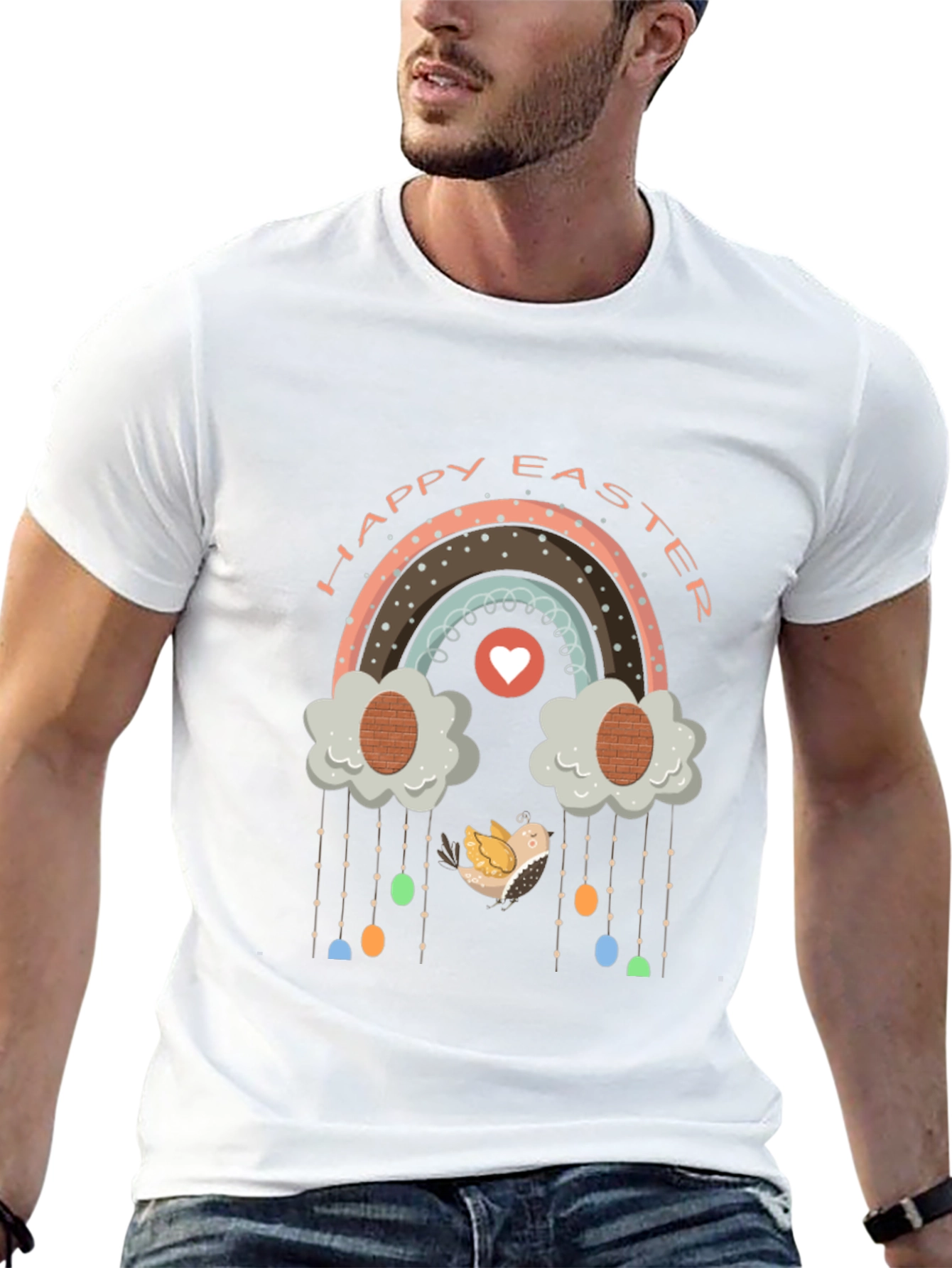 Happy Easter Rainbow T-Shirt Cute Bird Egg Cloud Design
