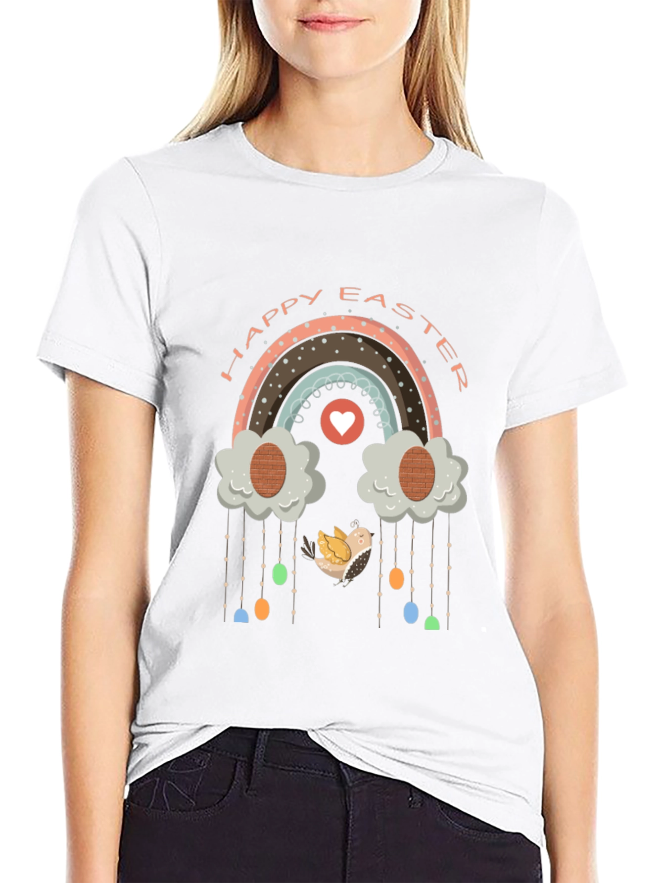 Happy Easter Rainbow T-Shirt Cute Bird Egg Cloud Design