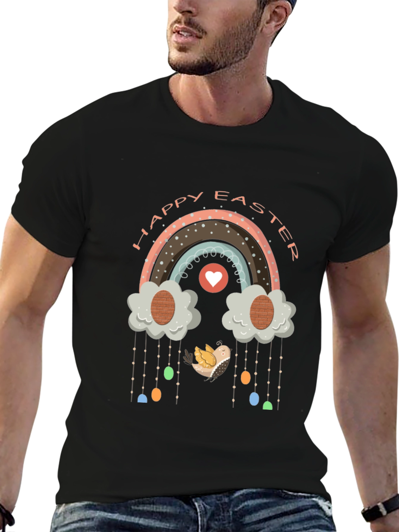 Happy Easter Rainbow T-Shirt Cute Bird Egg Cloud Design