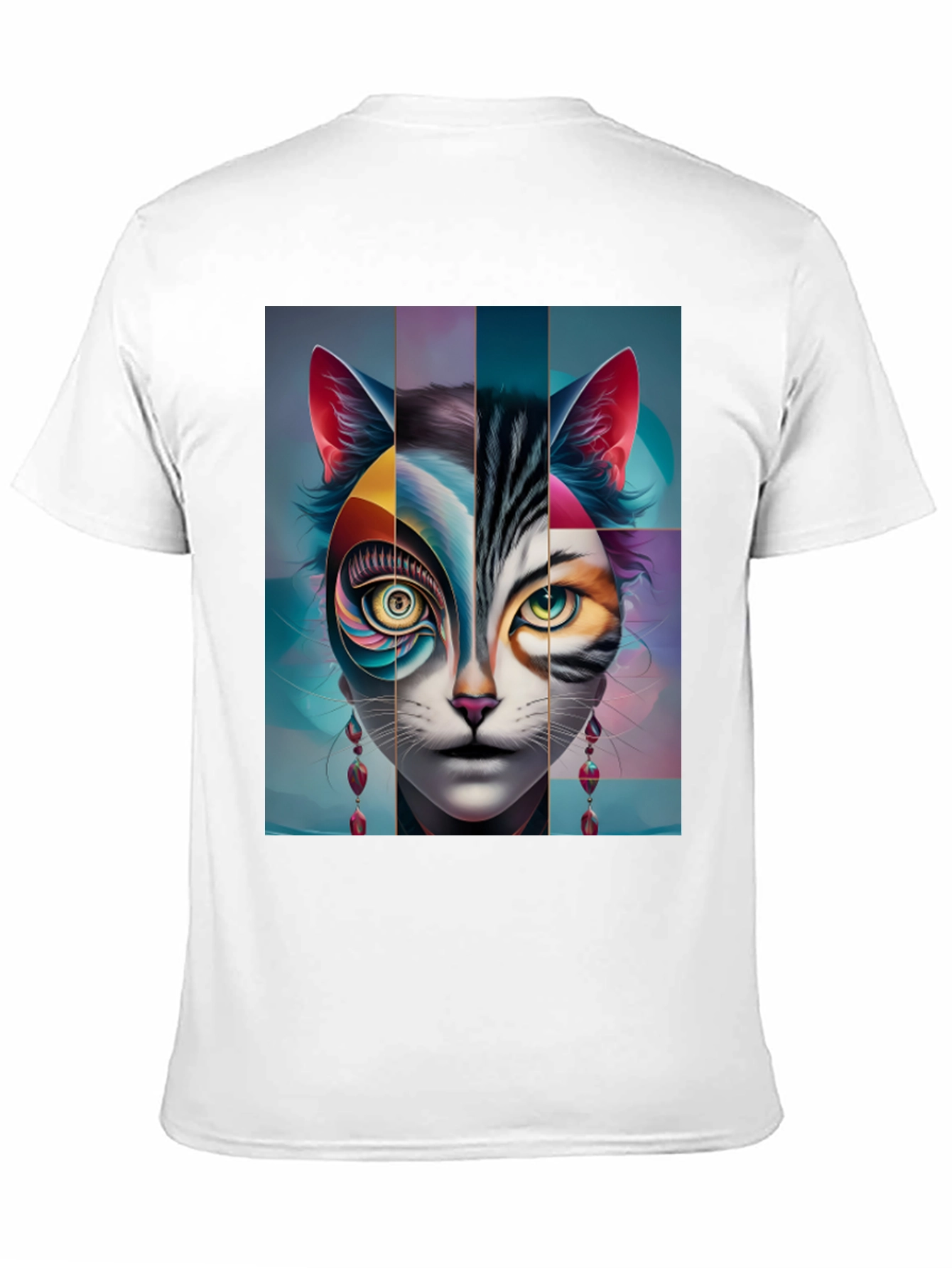 Artistic Cat Face Graphic Tee - Black