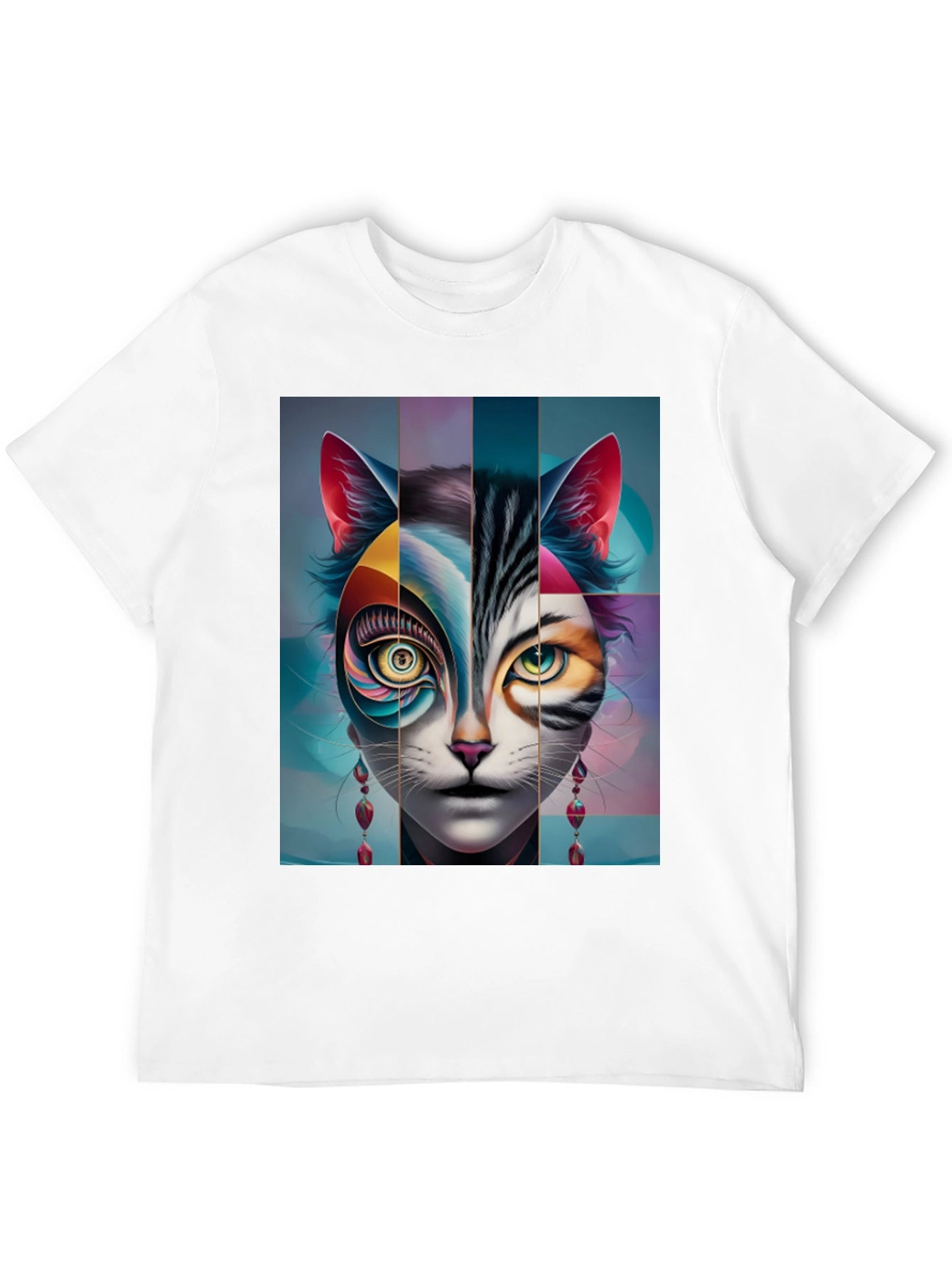 Artistic Cat Face Graphic Tee - Black