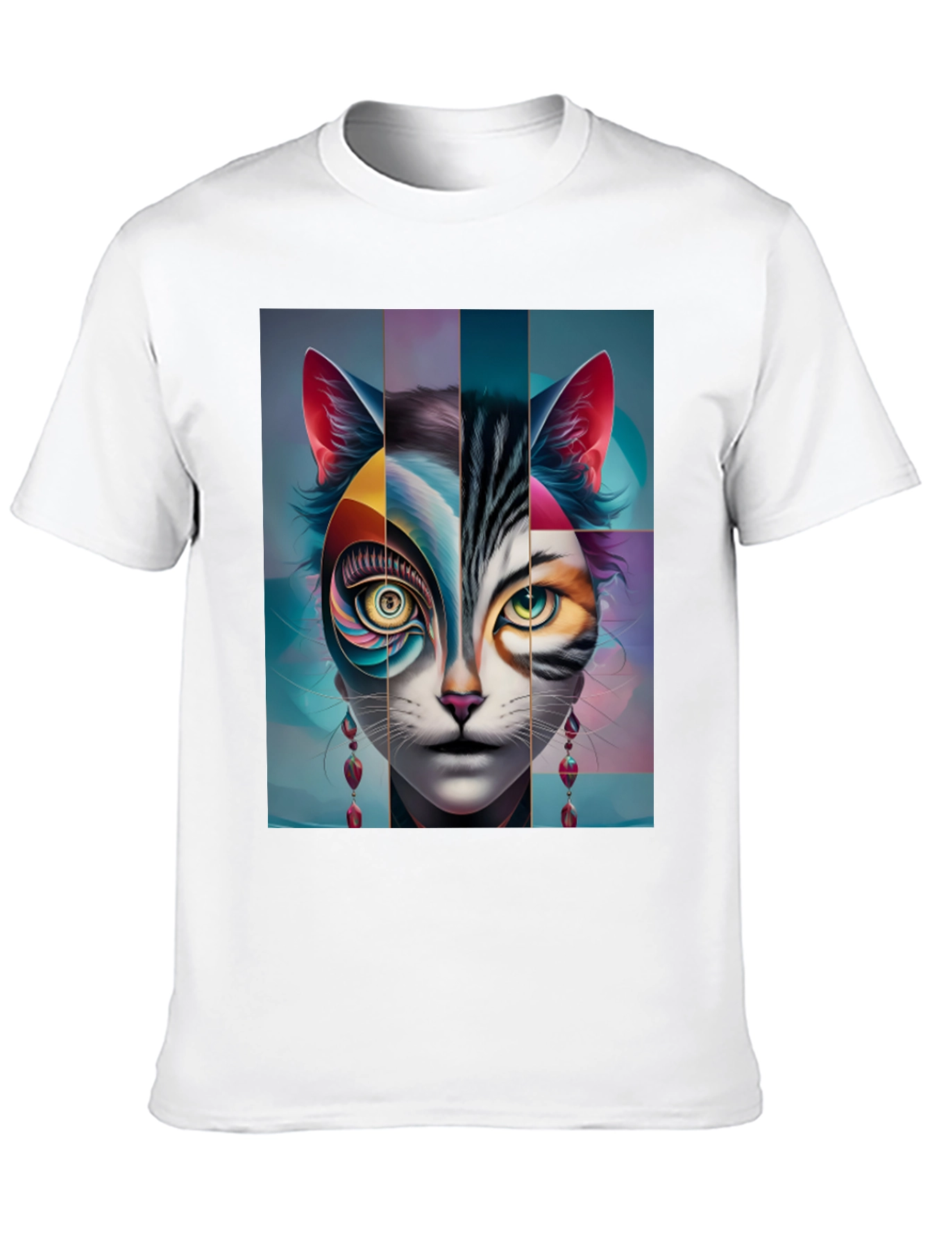 Artistic Cat Face Graphic Tee - Black