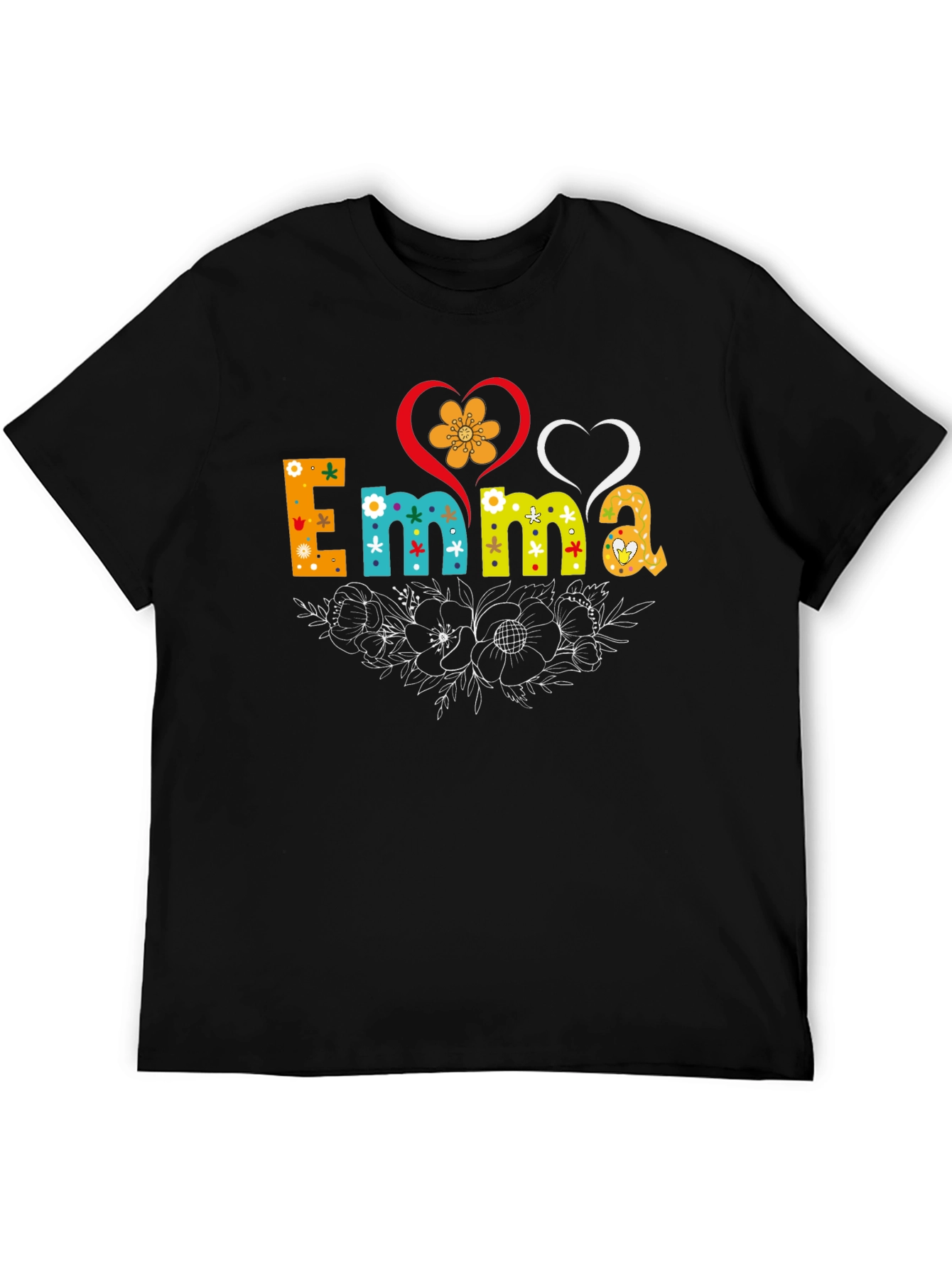 Emma Floral Heart T-Shirt - Custom Name Tee