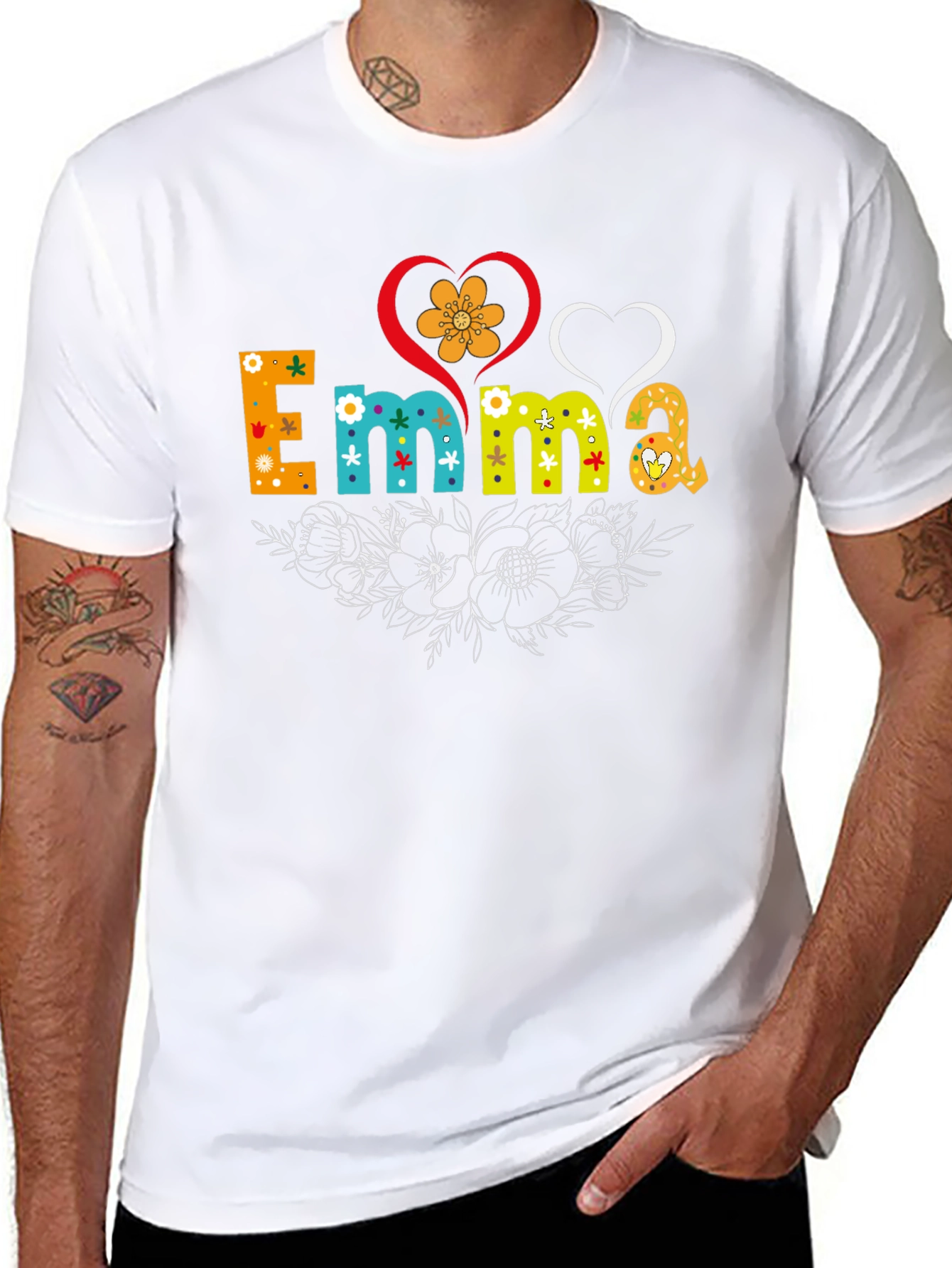 Emma Floral Heart T-Shirt - Custom Name Tee