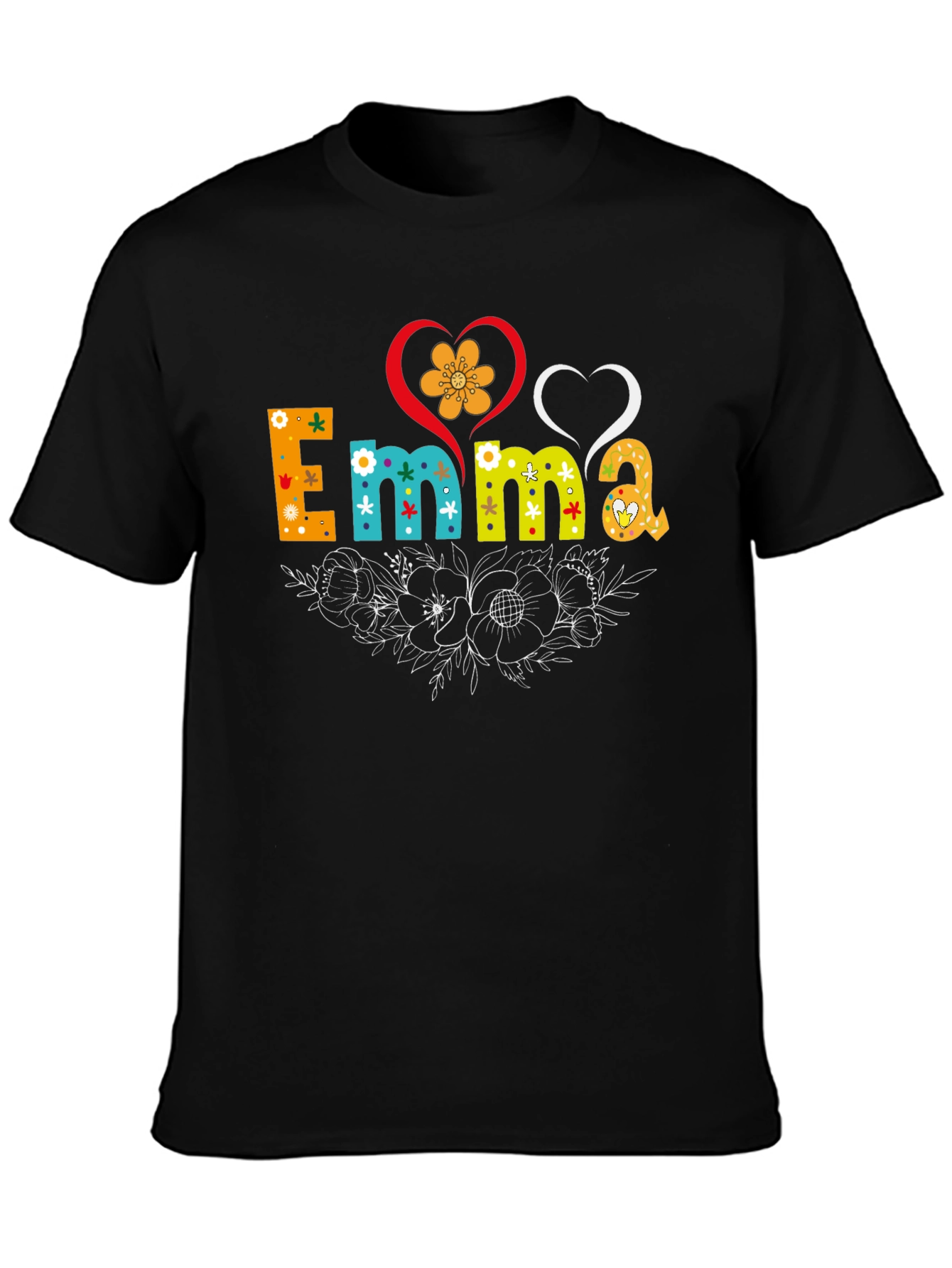 Emma Floral Heart T-Shirt - Custom Name Tee