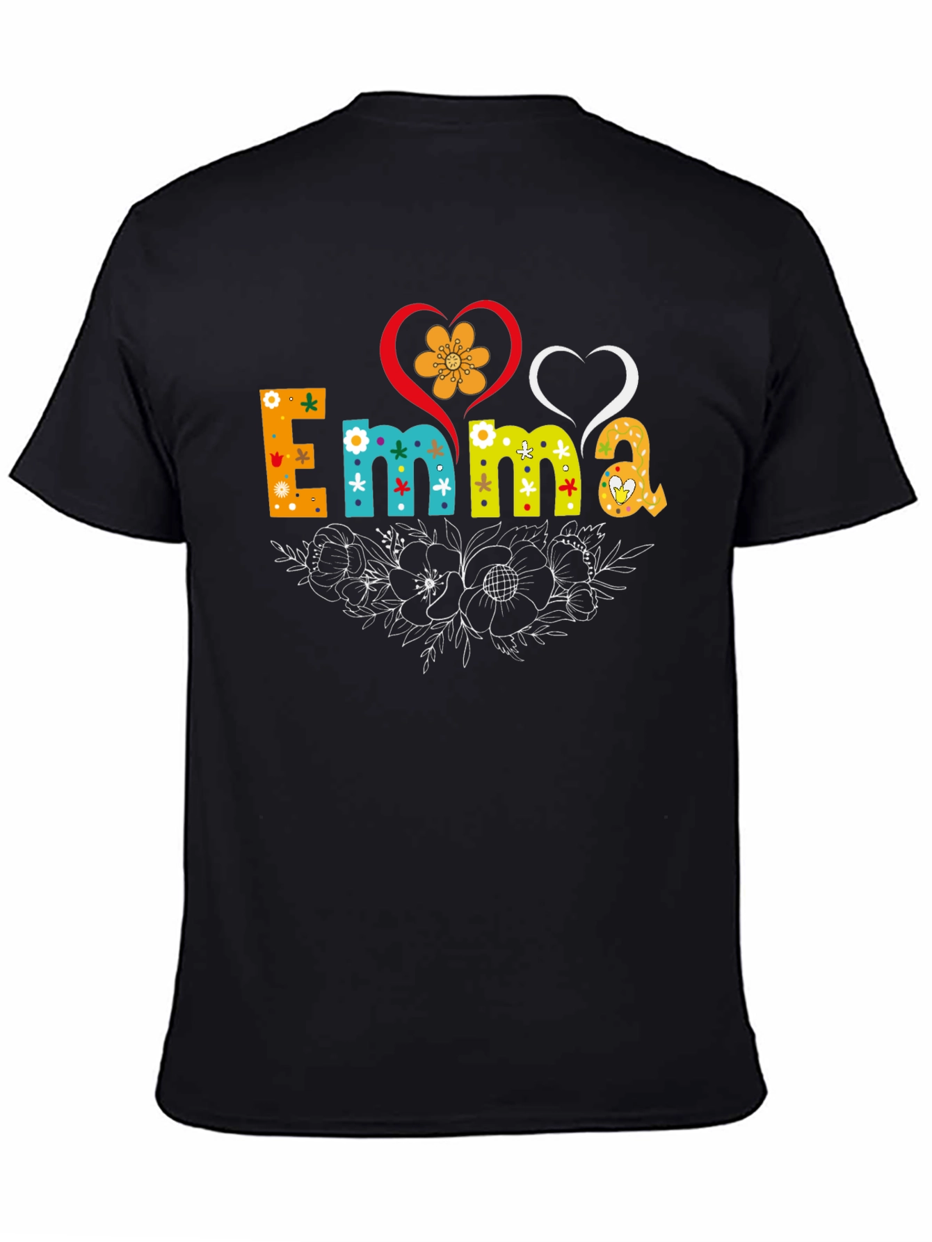 Emma Floral Heart T-Shirt - Custom Name Tee