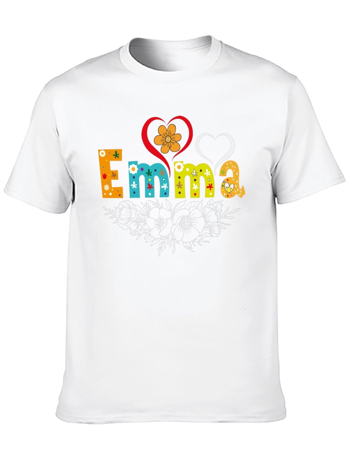 Emma Floral Heart T-Shirt - Custom Name Tee