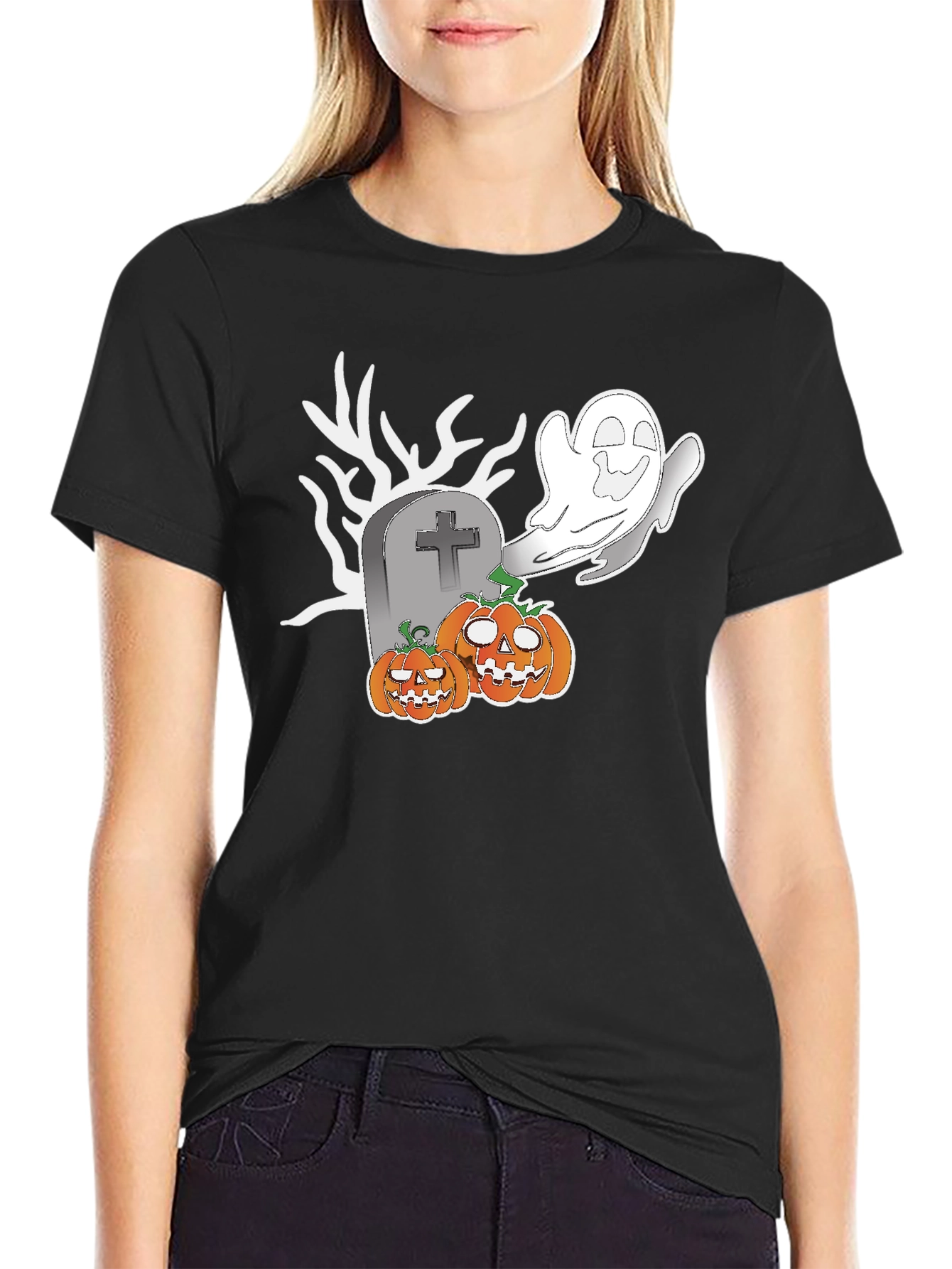 Halloween Ghost & Pumpkin Graphic Tee