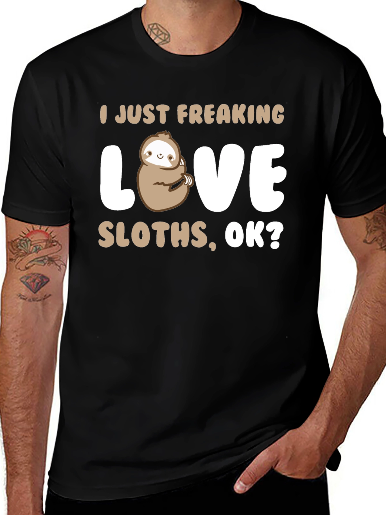 I Just Freaking Love Sloths Black T-Shirt