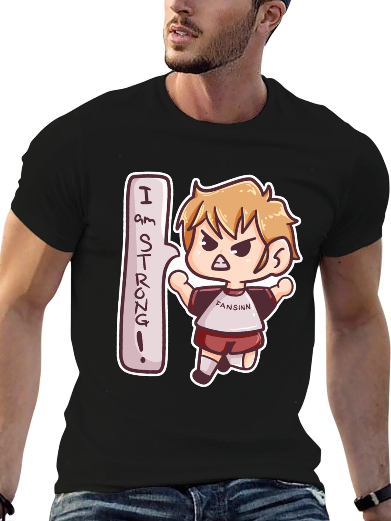 I am Strong! Black Cartoon Tee