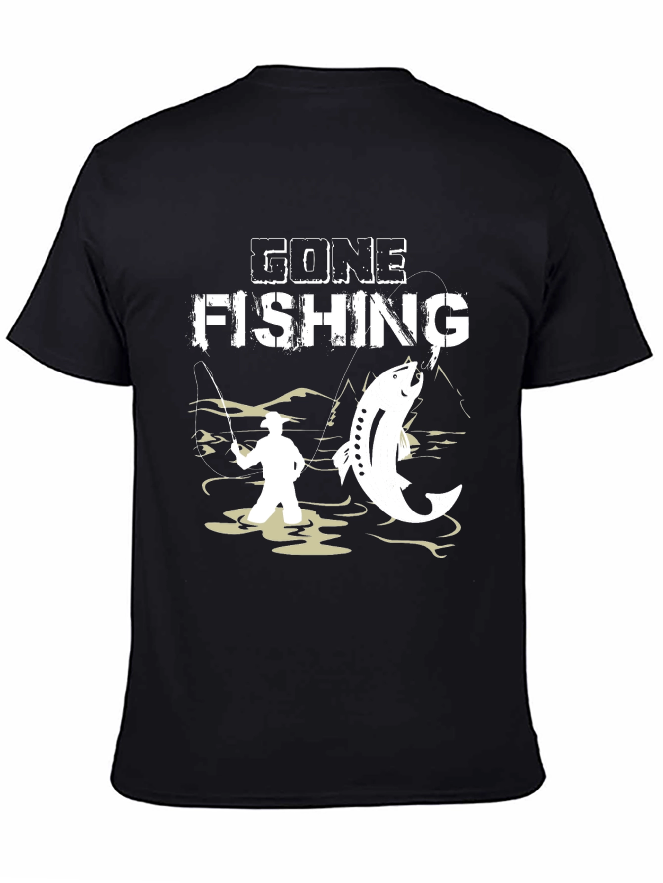Gone Fishing Graphic Tee - Black Cotton T-Shirt