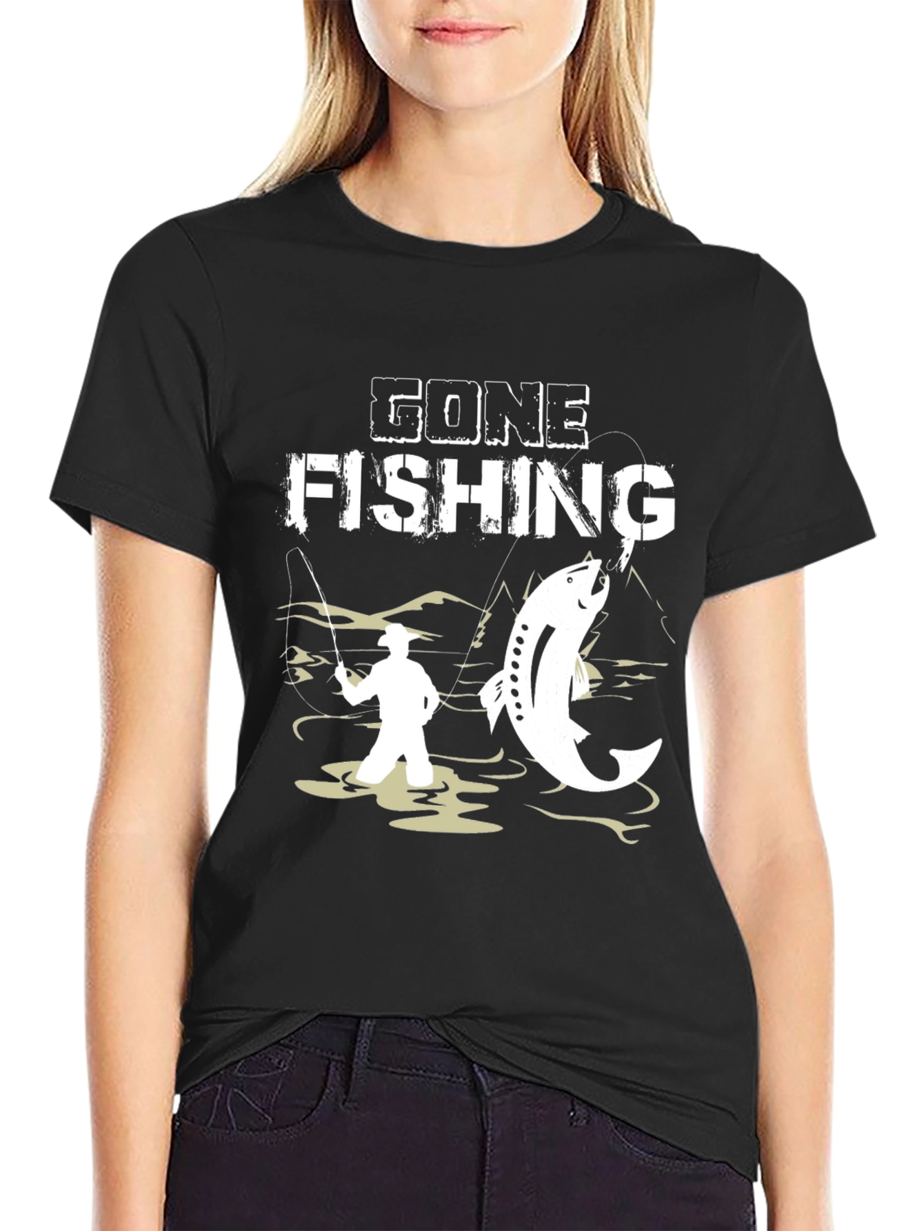 Gone Fishing Graphic Tee - Black Cotton T-Shirt