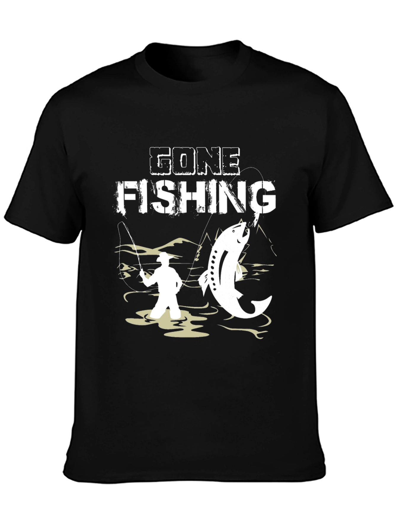 Gone Fishing Graphic Tee - Black Cotton T-Shirt