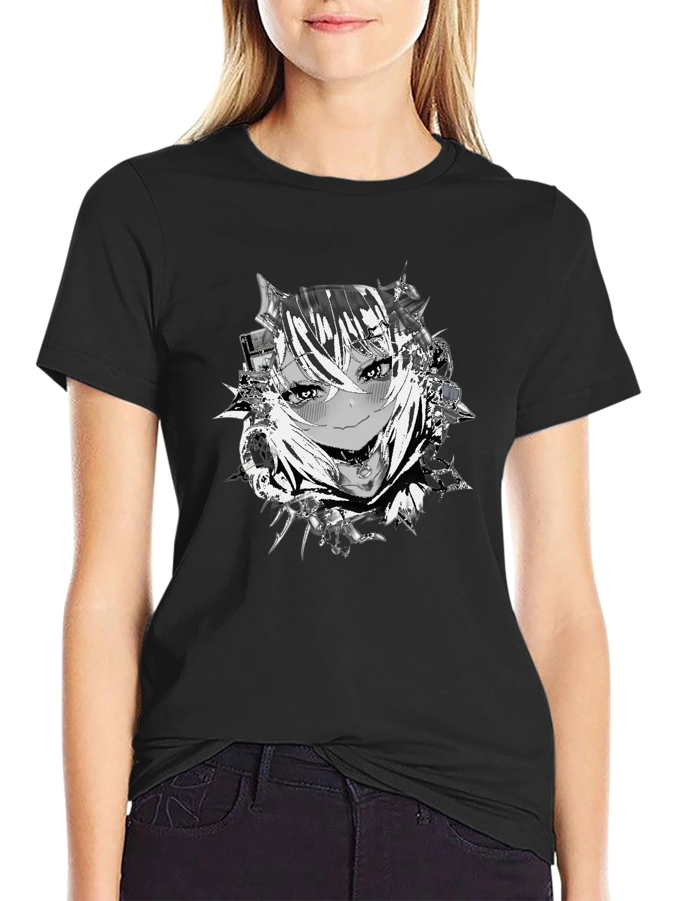 Anime Girl Graphic Black T-Shirt