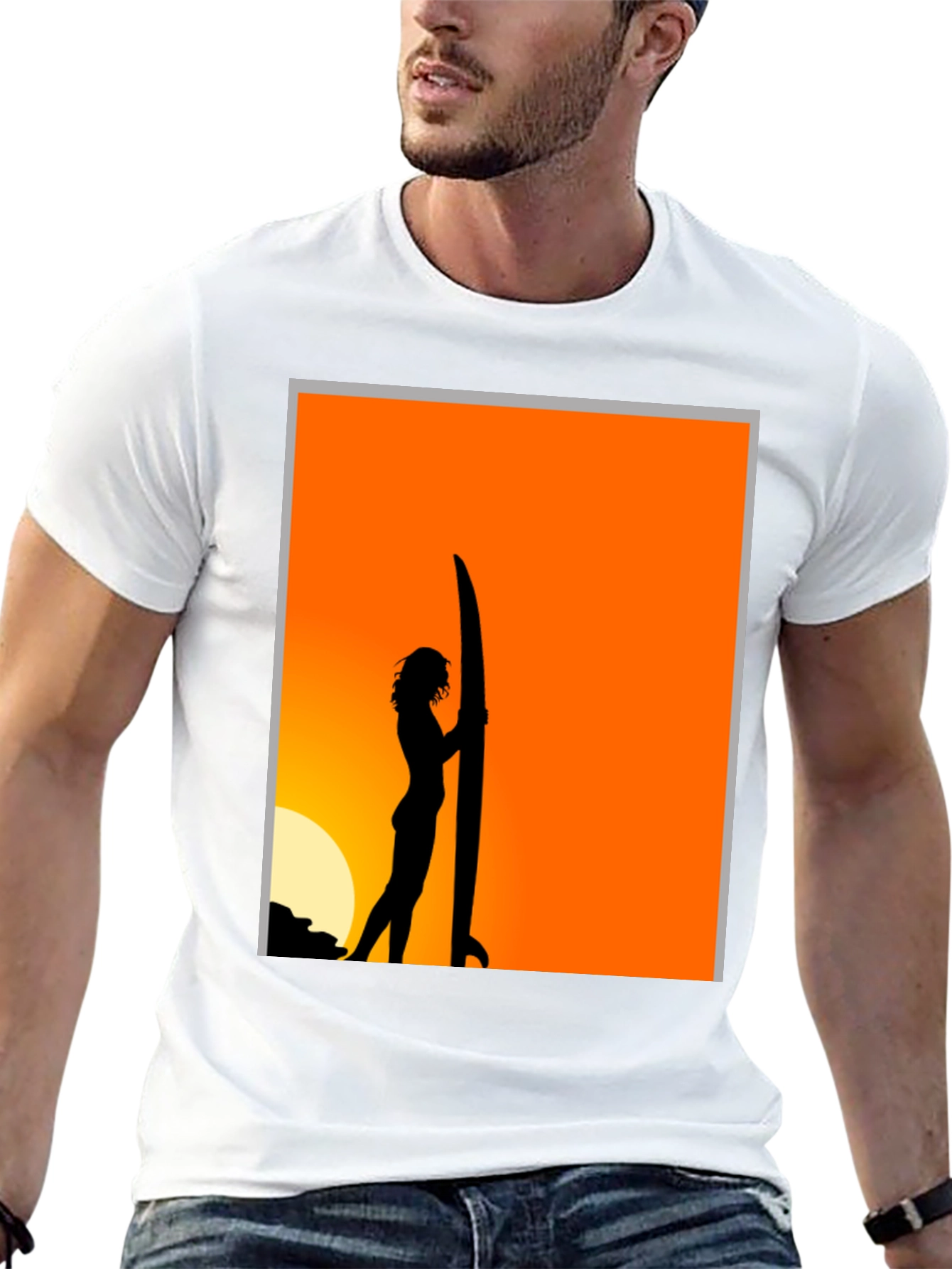 Sunset Surfer Graphic Tee - Black Cotton T-Shirt