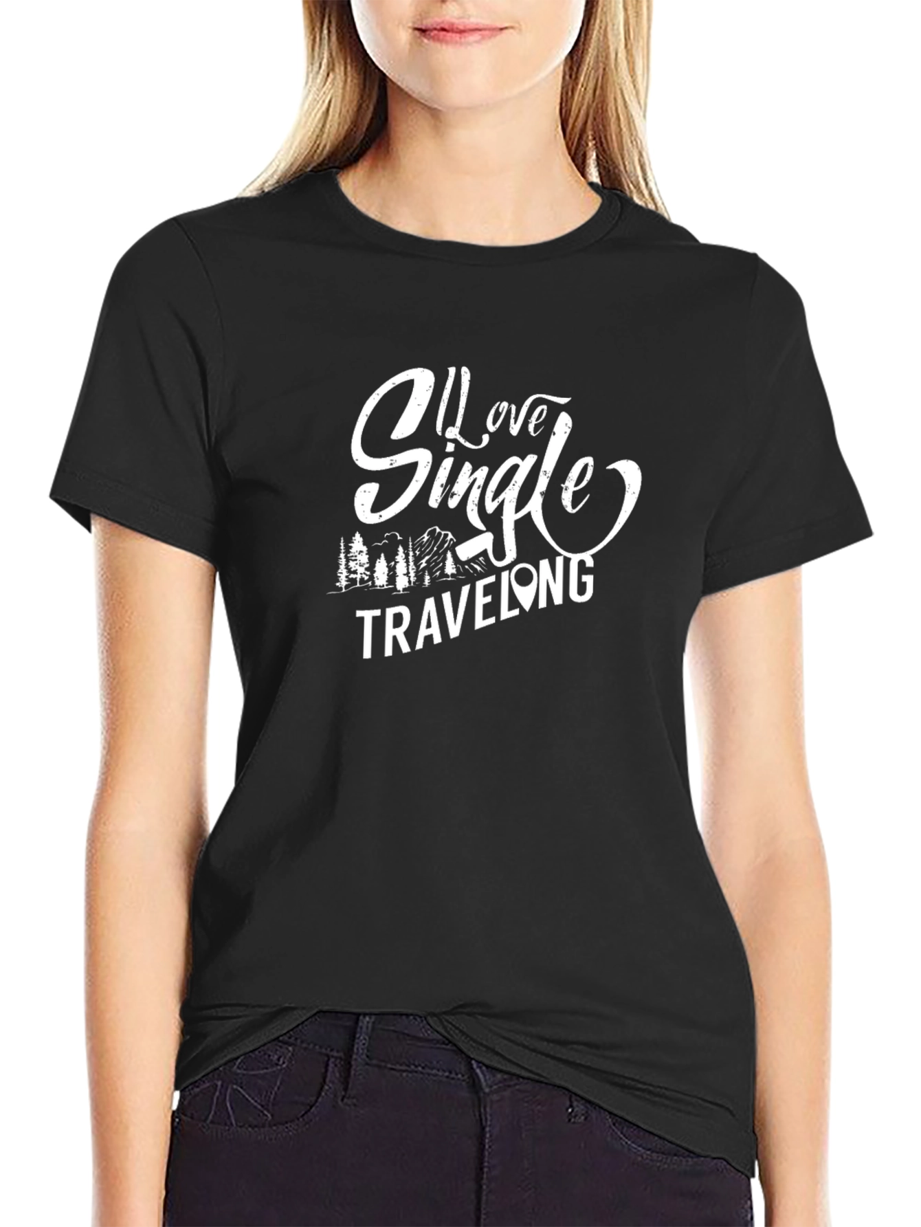 I Love Single Traveling Graphic Tee - Black