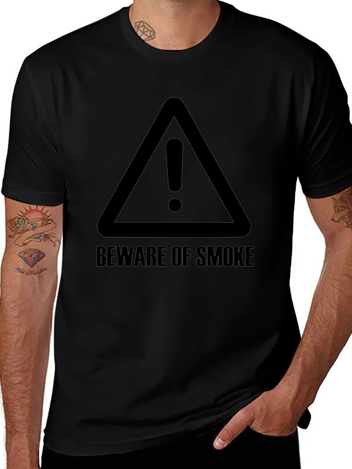 Beware of Smoke Graphic Tee - Black Casual T-Shirt