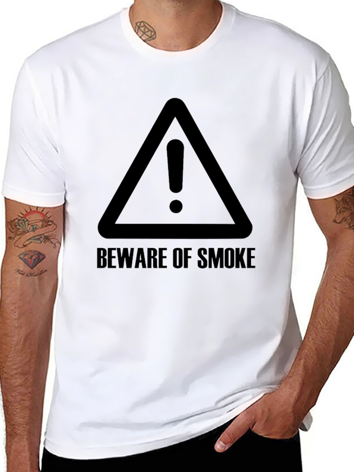 Beware of Smoke Graphic Tee - Black Casual T-Shirt
